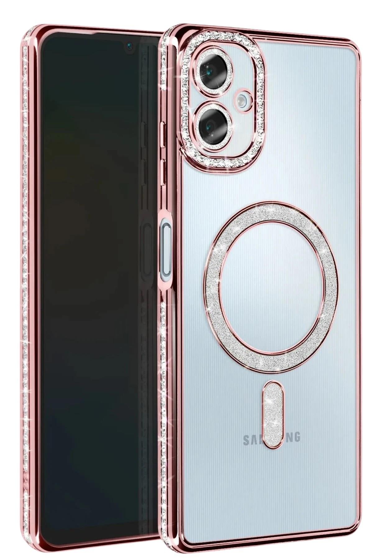 Mey İthalat®  Samsung Galaxy A06 Joke Simli Magneticsafe Kılıf - Pembe