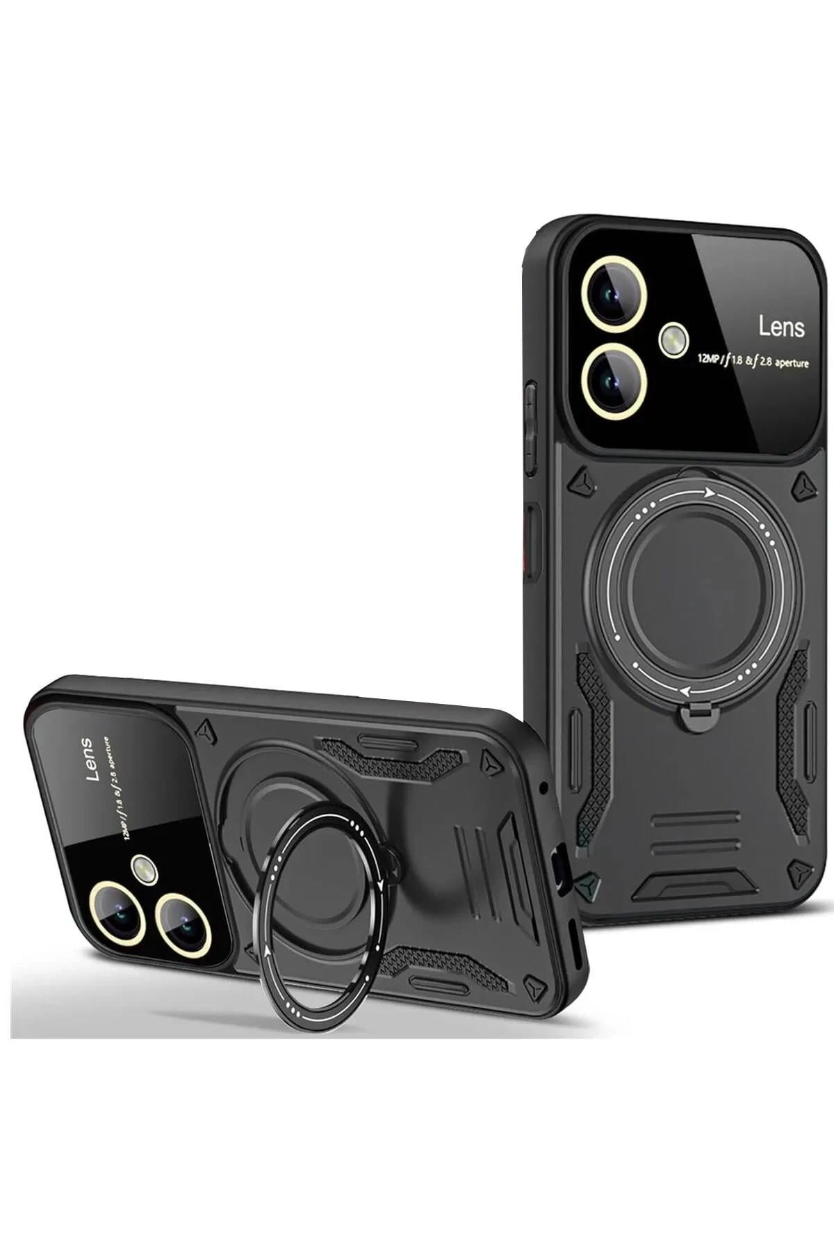 Mey İthalat®  Samsung Galaxy A06 Kılıf Joy Lens Standlı Kapak - Siyah
