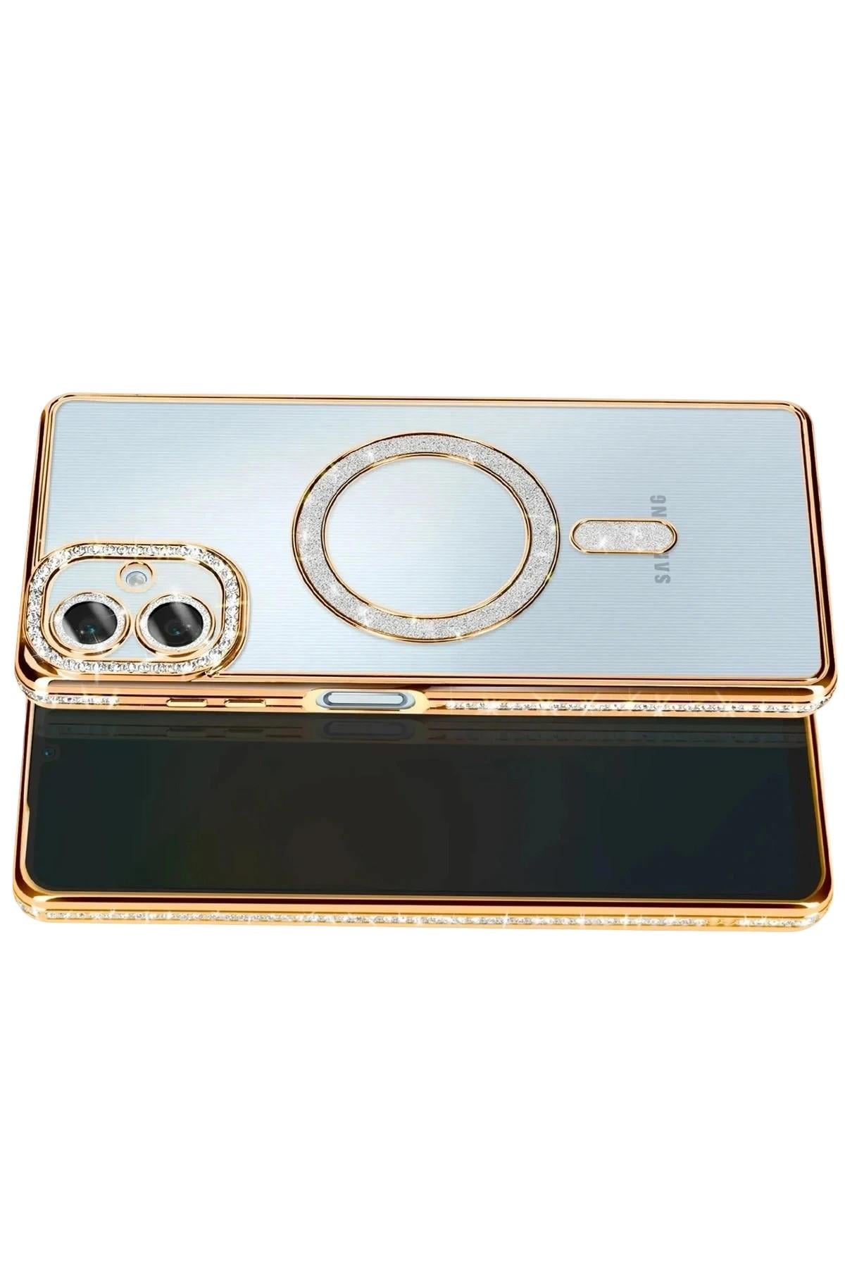 Mey İthalat®  Samsung Galaxy A07 4G Joke Simli Magneticsafe Kılıf - Gold
