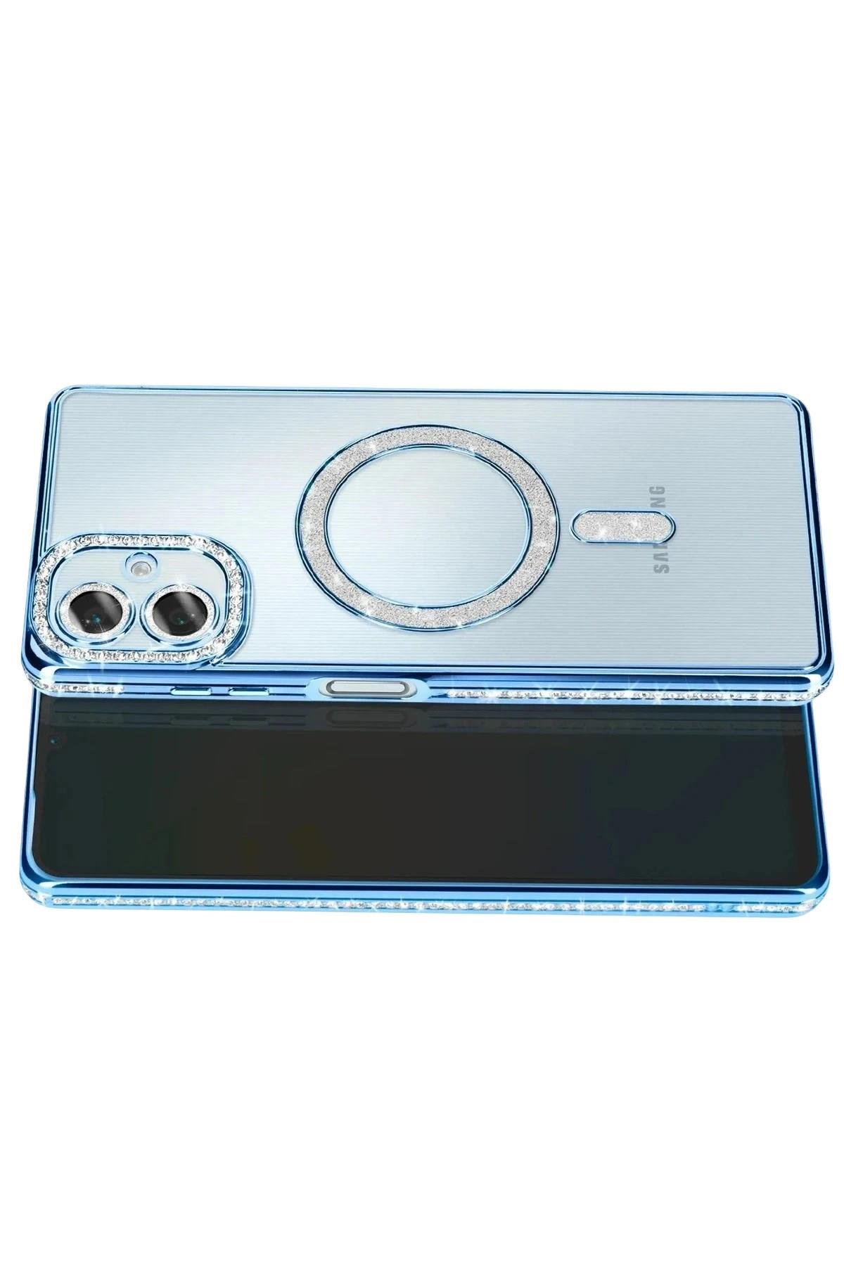 Mey İthalat®  Samsung Galaxy A07 4G Joke Simli Magneticsafe Kılıf - Mavi