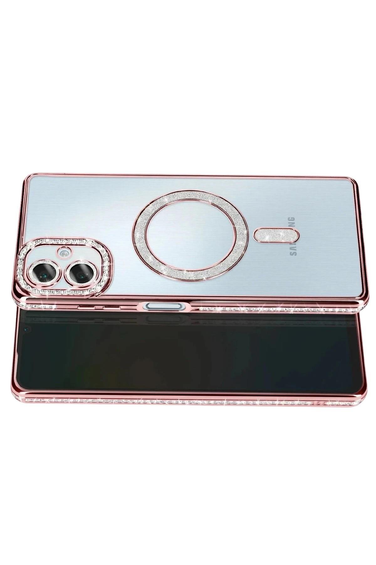 Mey İthalat®  Samsung Galaxy A07 4G Joke Simli Magneticsafe Kılıf - Pembe