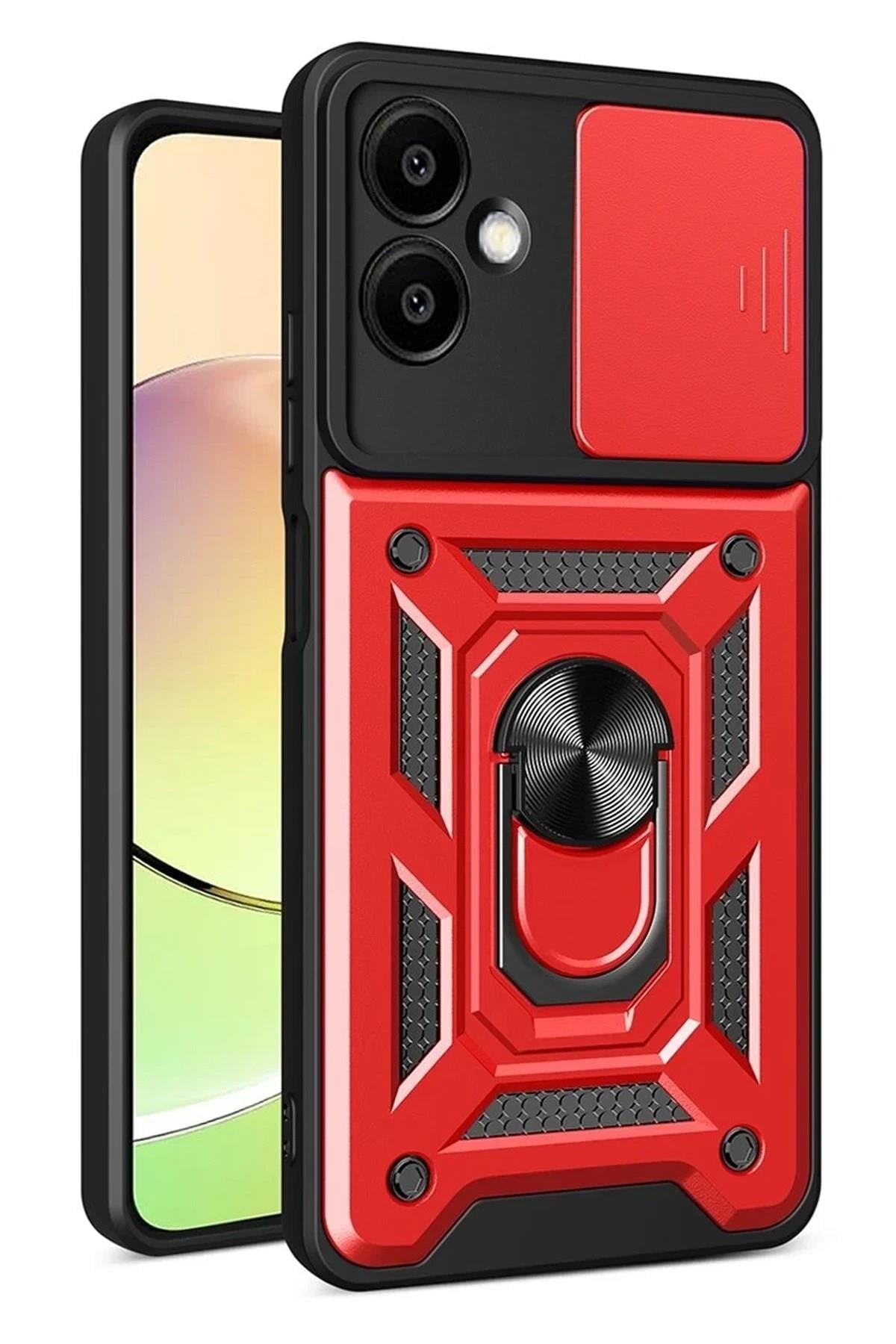 Mey İthalat®  Samsung Galaxy A07 4G Pars Lens Yüzüklü Silikon - Kırmızı