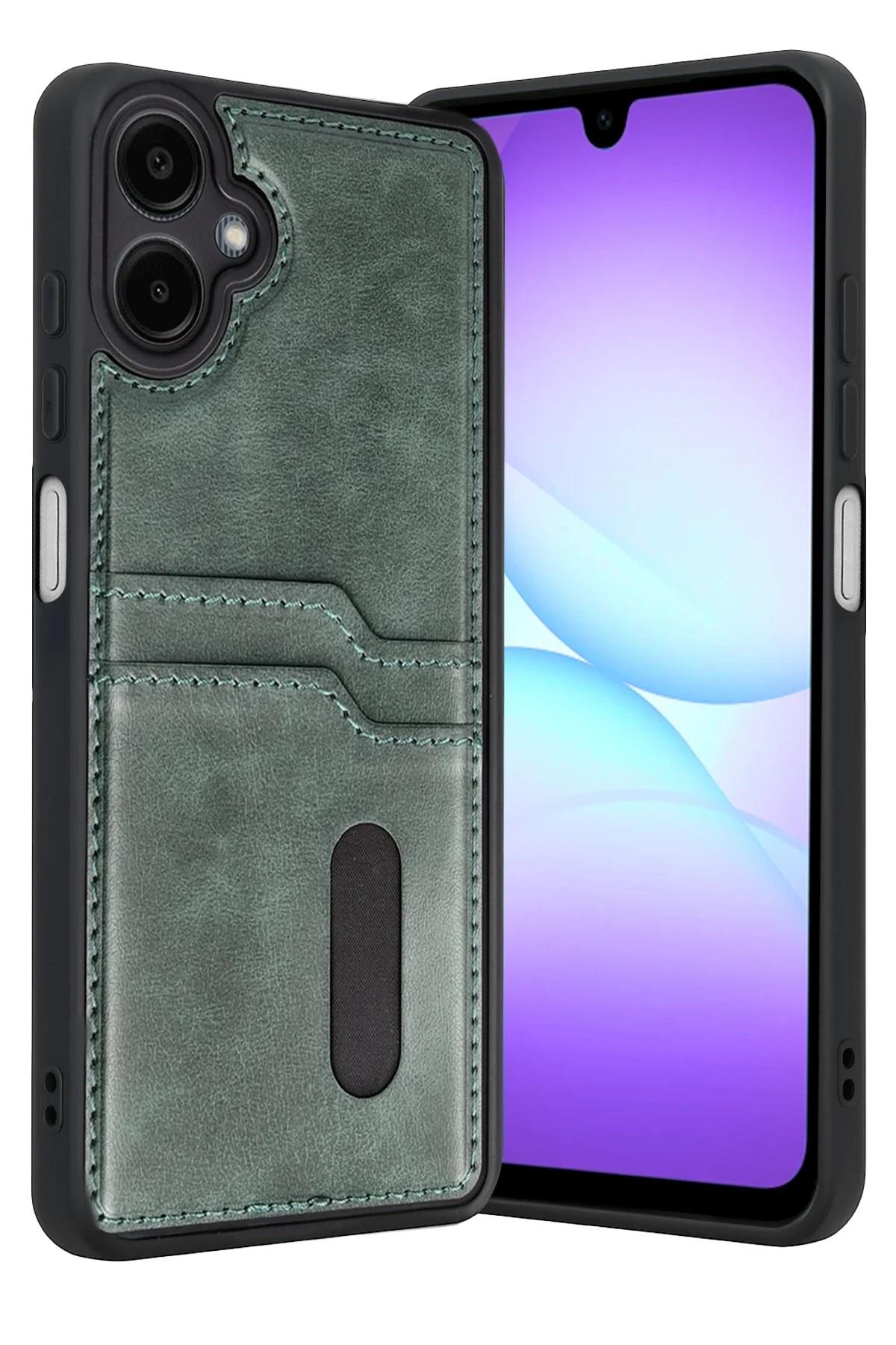 Mey İthalat®  Samsung Galaxy A07 4G Sara Kartvizitli Deri Kılıf - Yeşil