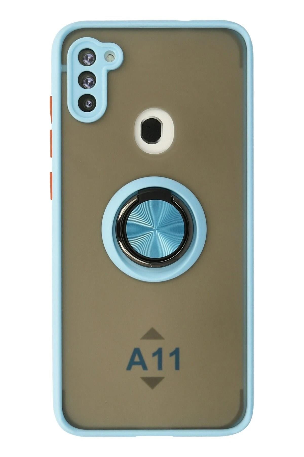 Mey İthalat®  Samsung Galaxy A11 Kılıf Montreal Yüzüklü Silikon Kapak - Buz Mavi