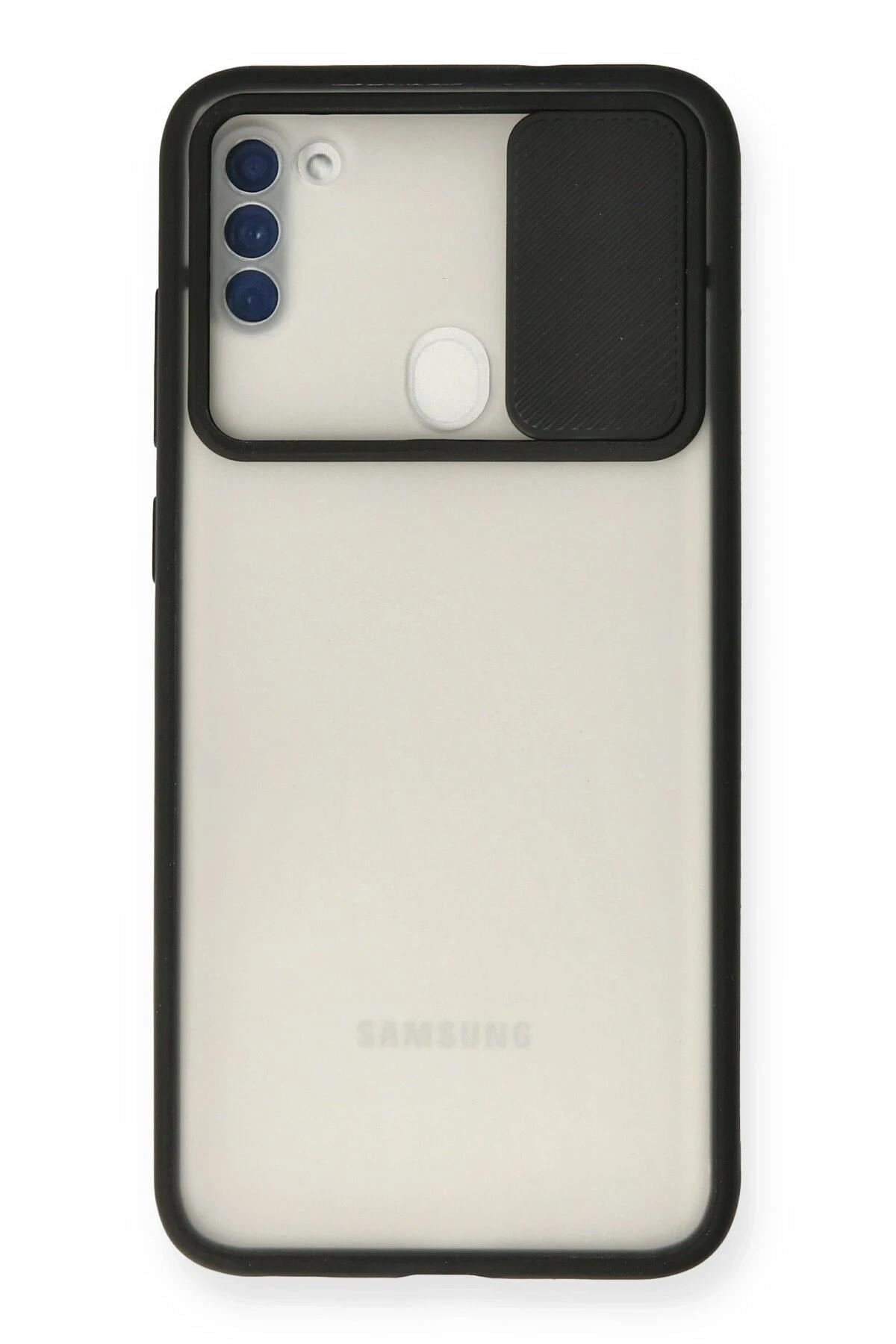 Mey İthalat®  Samsung Galaxy A11 Kılıf Palm Buzlu Kamera Sürgülü Silikon - Siyah