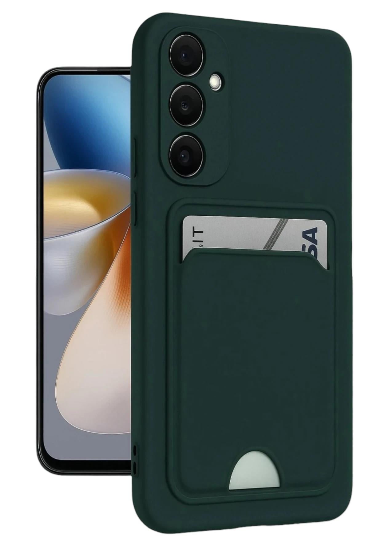 Mey İthalat®  Samsung Galaxy A16 5G Kılıf Kelvin Kartvizitli Silikon - Koyu Yeşil