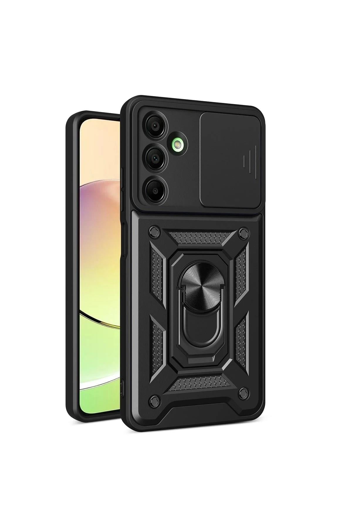 Mey İthalat®  Samsung Galaxy A16 5G Kılıf Pars Lens Yüzüklü Silikon - Siyah