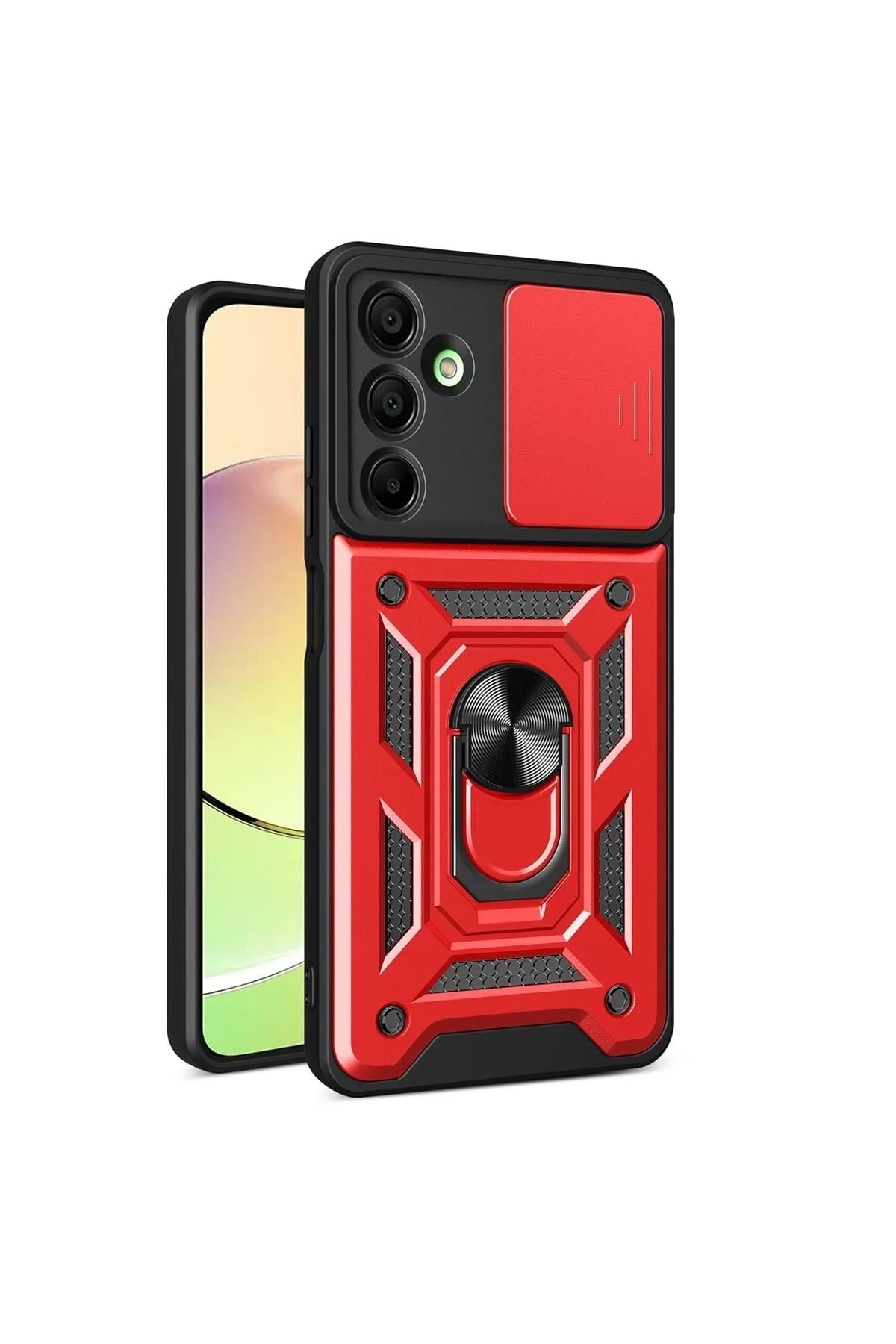 Mey İthalat®  Samsung Galaxy A16 5G Kılıf Pars Lens Yüzüklü Silikon - Kırmızı