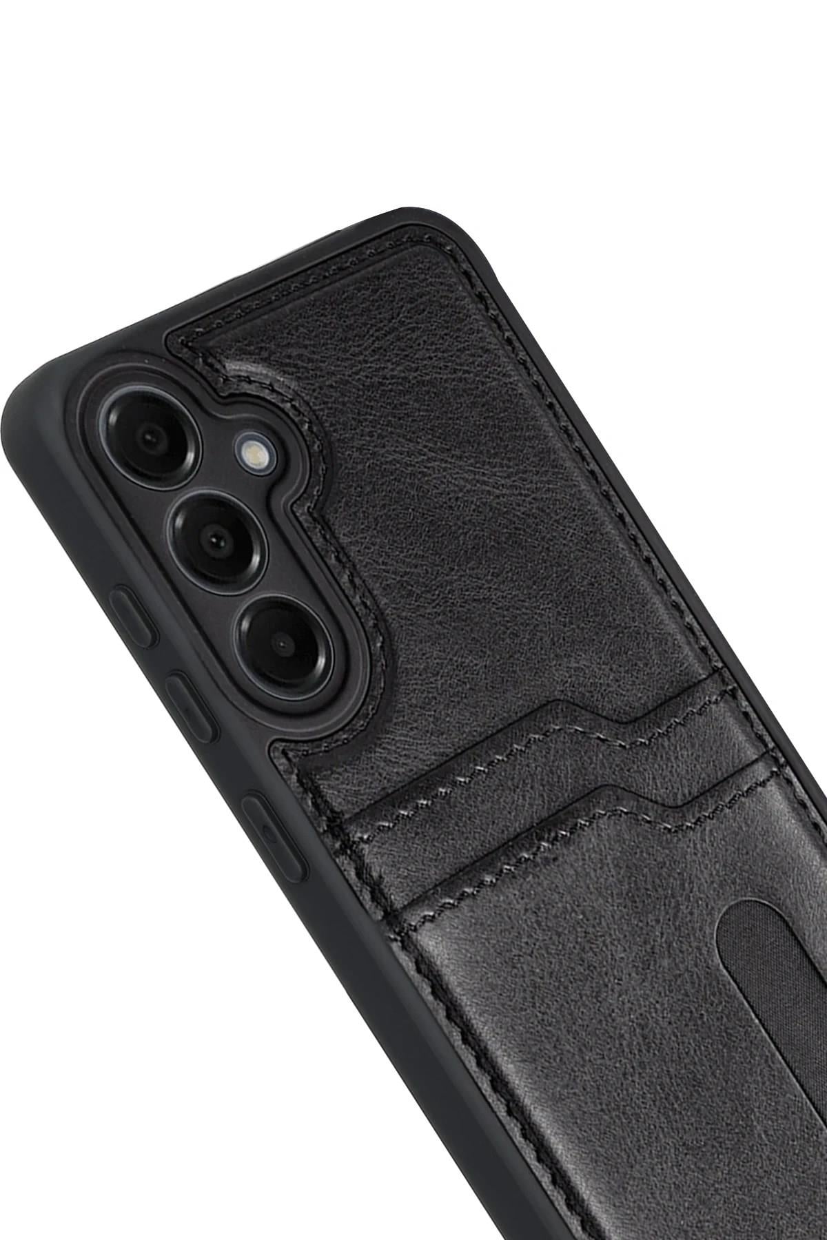 Mey İthalat®  Samsung Galaxy A17 5G Sara Kartvizitli Deri Kılıf - Siyah