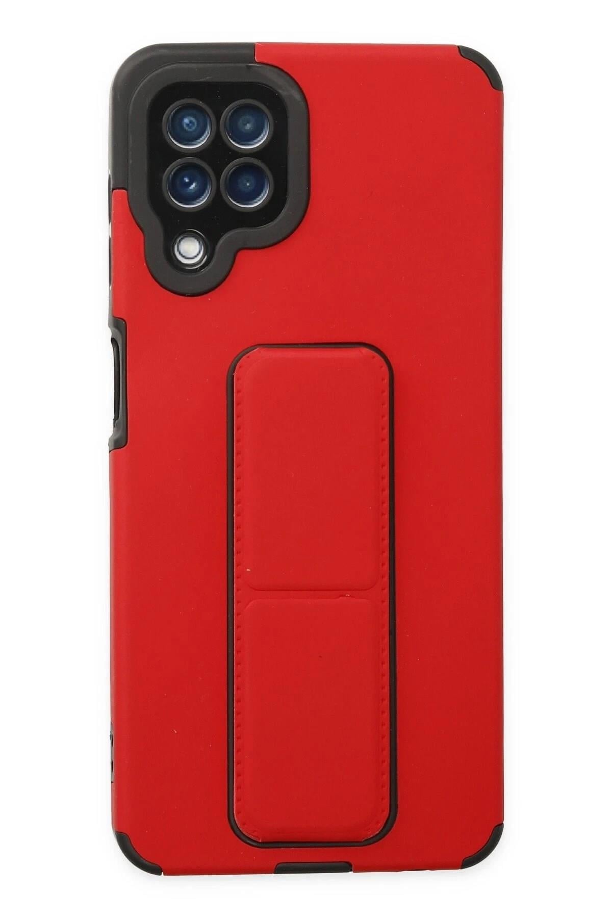 Mey İthalat®  Samsung Galaxy A22 Kılıf Mega Standlı Silikon - Kırmızı