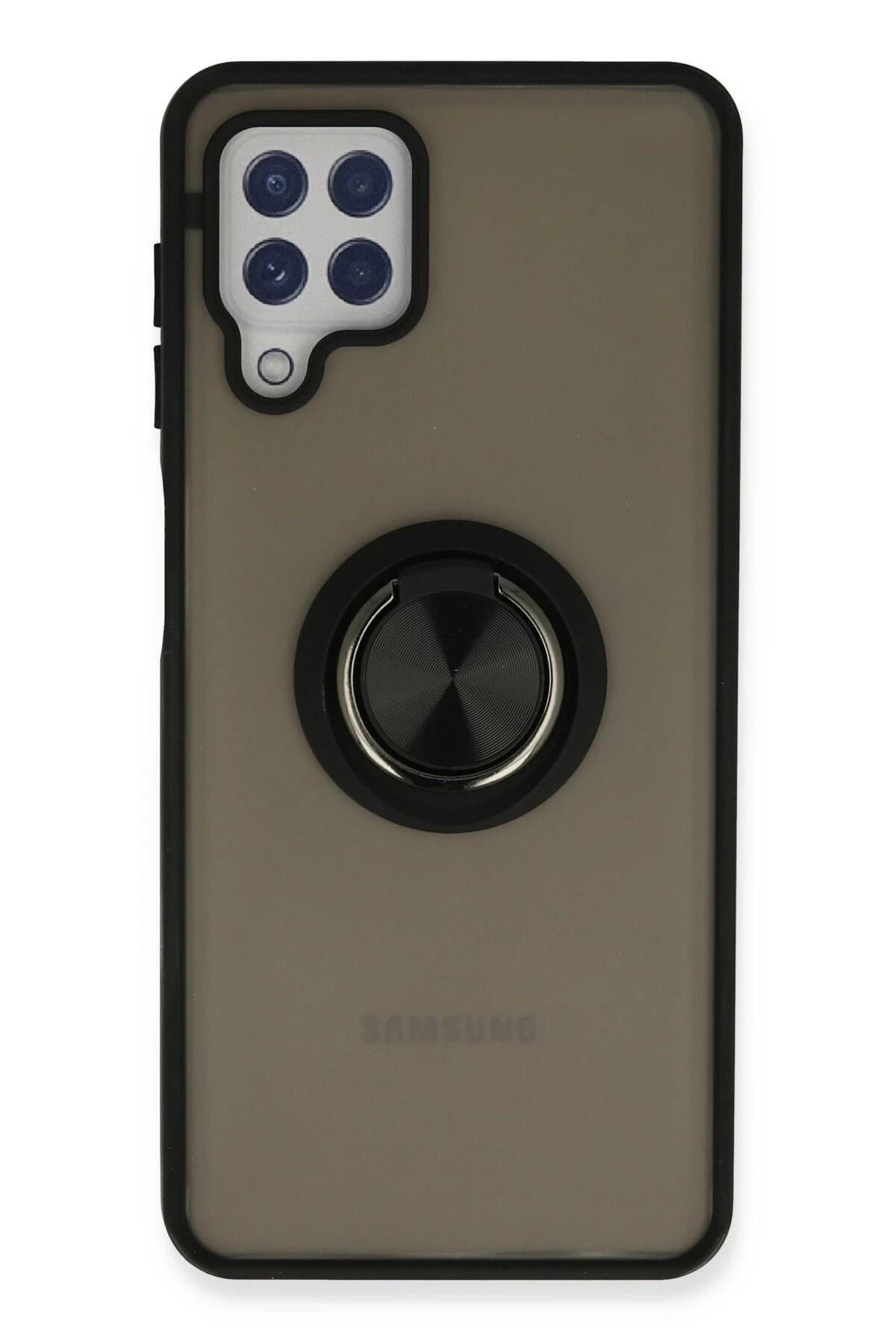 Mey İthalat®  Samsung Galaxy A22 Kılıf Montreal Yüzüklü Silikon Kapak - Siyah