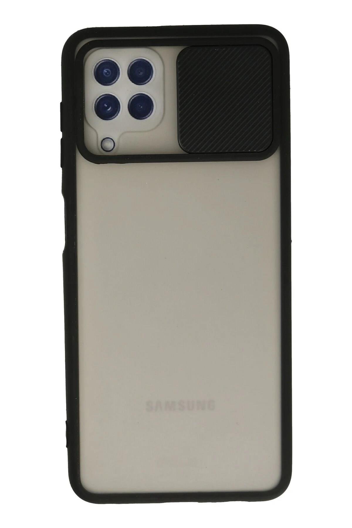 Mey İthalat®  Samsung Galaxy A22 Kılıf Palm Buzlu Kamera Sürgülü Silikon - Siyah