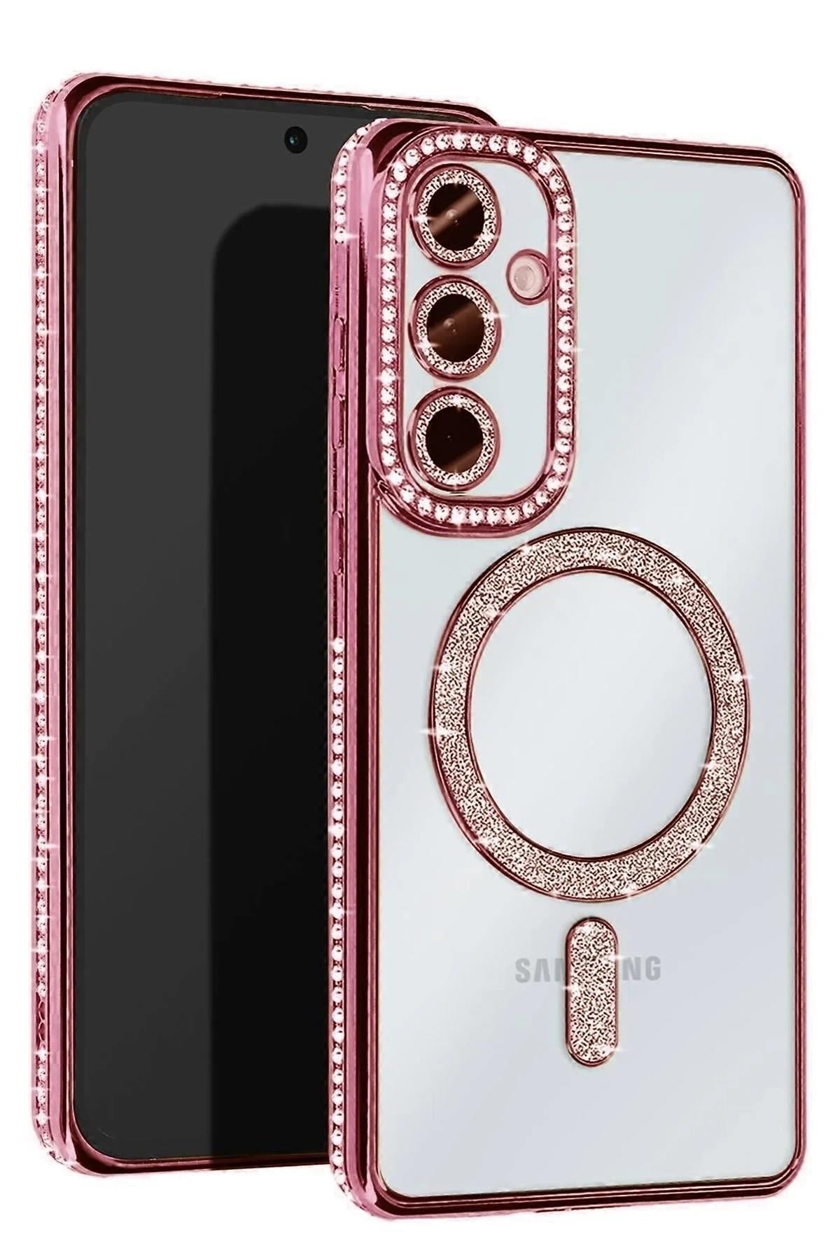 Mey İthalat®  Samsung Galaxy A25 5G Joke Simli Magneticsafe Kılıf - Pembe