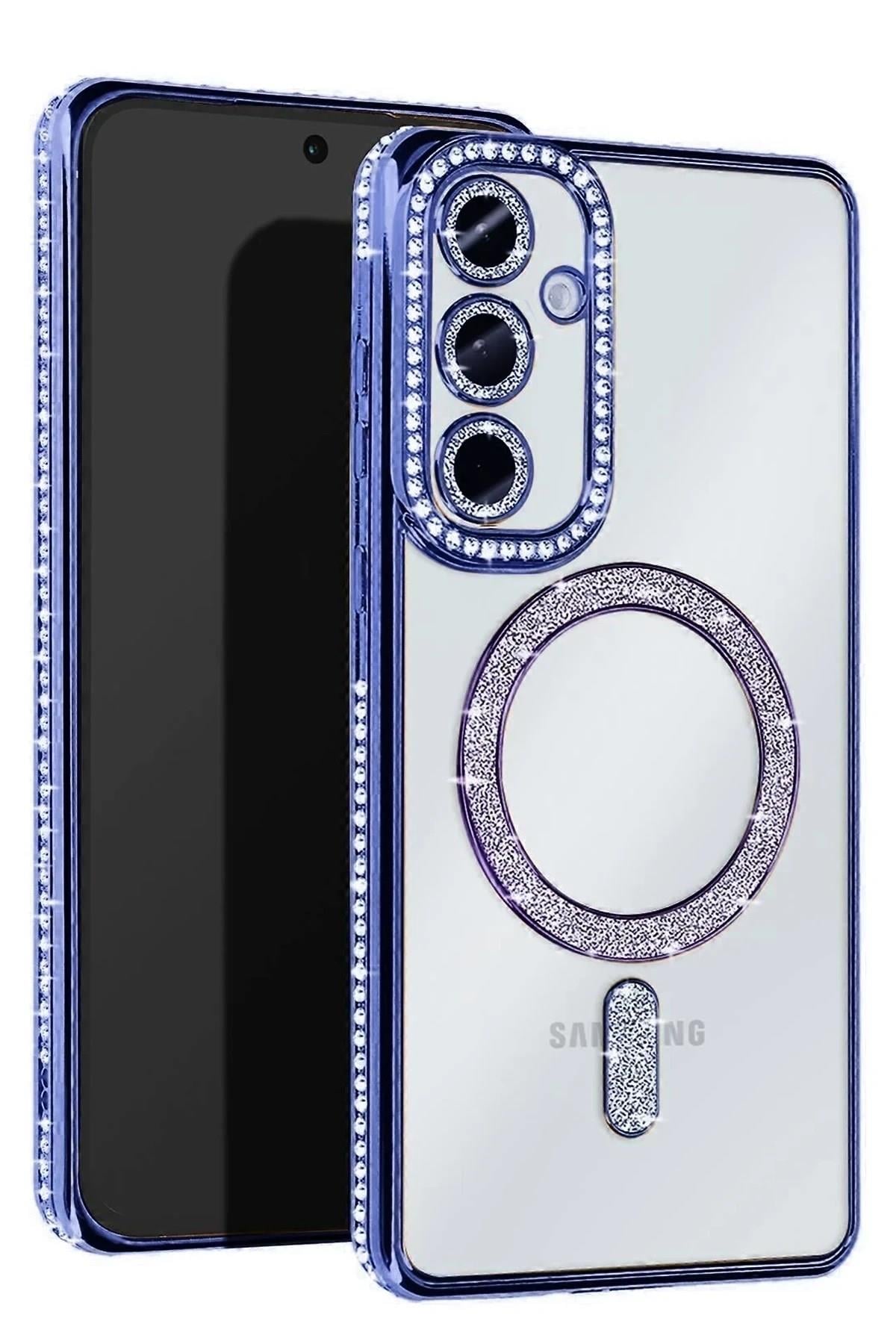 Mey İthalat®  Samsung Galaxy A25 5G Joke Simli Magneticsafe Kılıf - Mavi