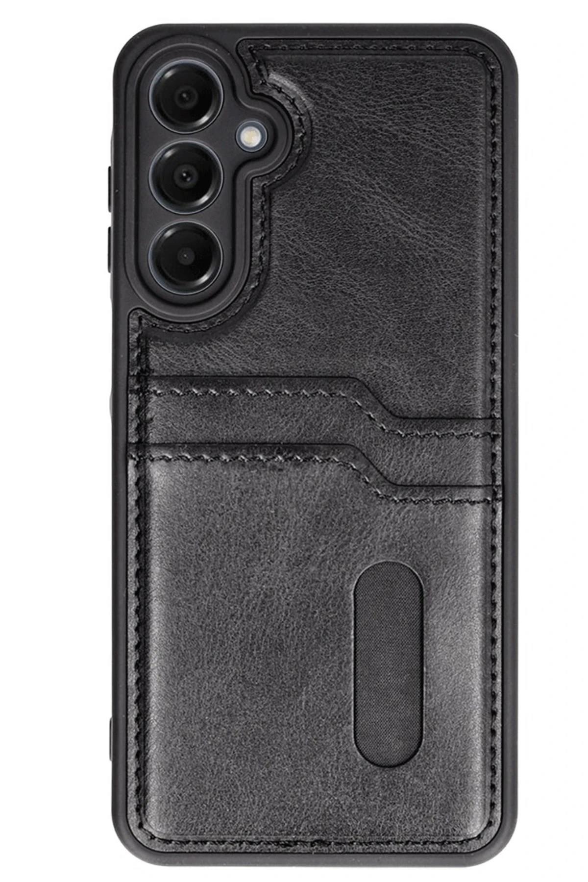 Mey İthalat®  Samsung Galaxy A26 Kılıf Sara Kartvizitli Deri Kılıf - Siyah