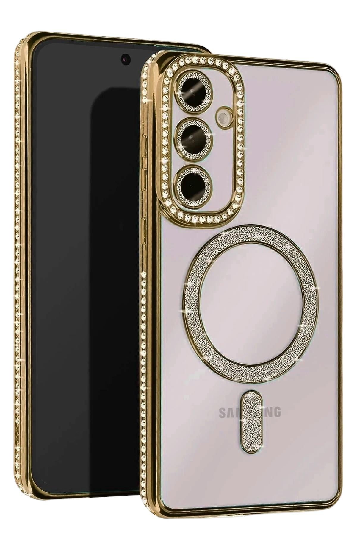Mey İthalat®  Samsung Galaxy A35 5G Joke Simli Magneticsafe Kılıf - Gold