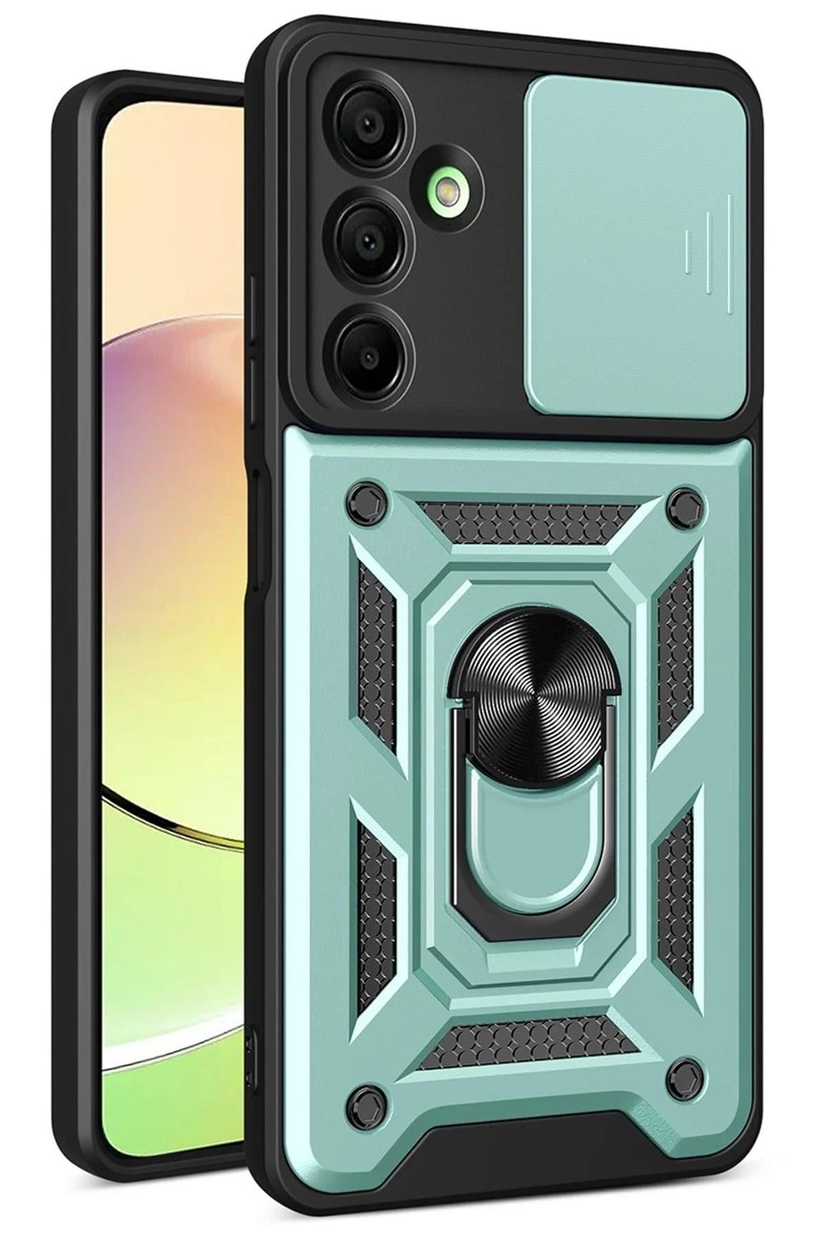 Mey İthalat®  Samsung Galaxy A36 Kılıf Pars Lens Yüzüklü Silikon - Yeşil