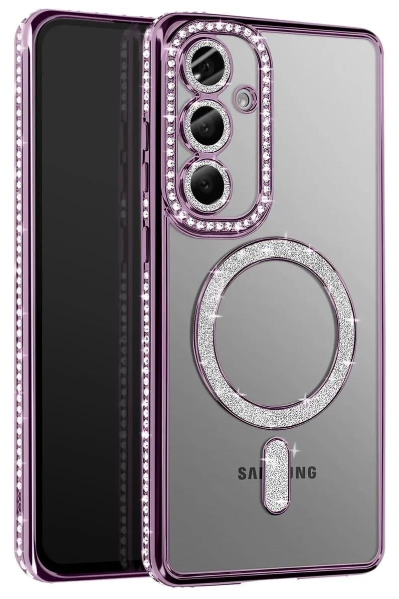 Mey İthalat®  Samsung Galaxy A37 5G Joke Simli Magneticsafe Kılıf - Derin Mor