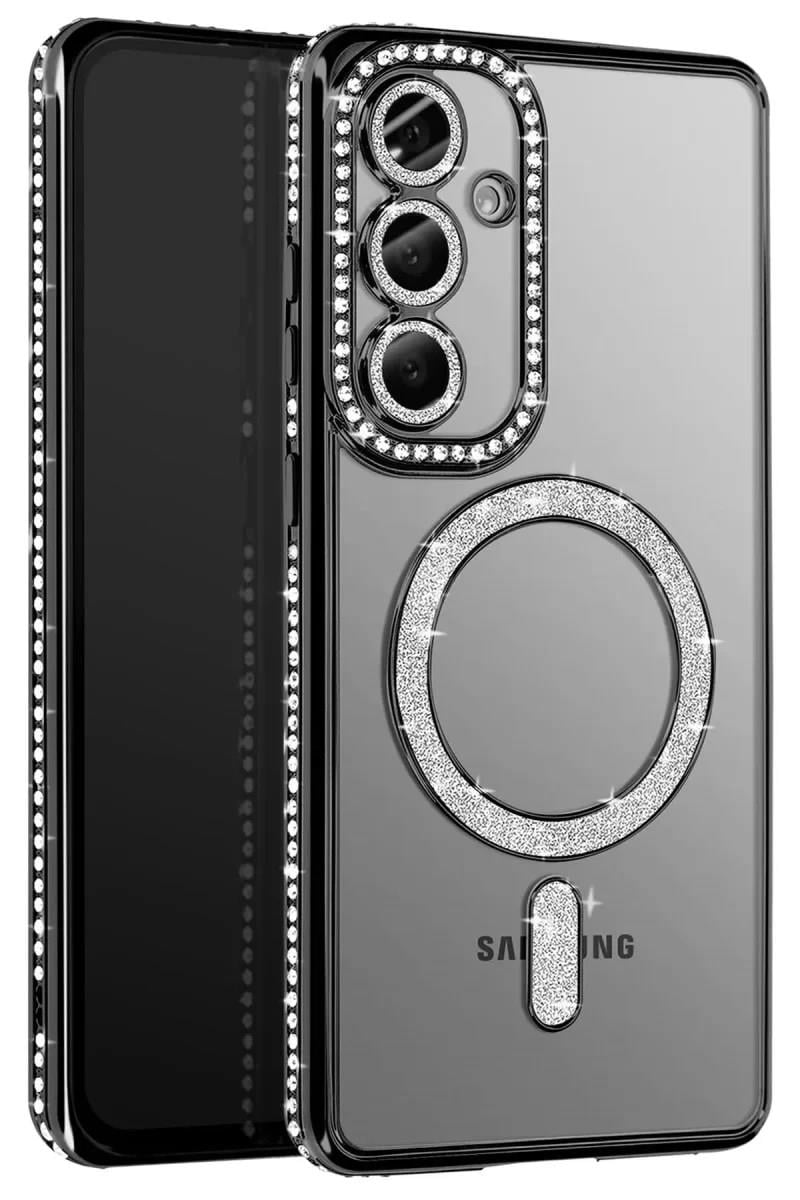 Mey İthalat®  Samsung Galaxy A37 5G Joke Simli Magneticsafe Kılıf - Siyah