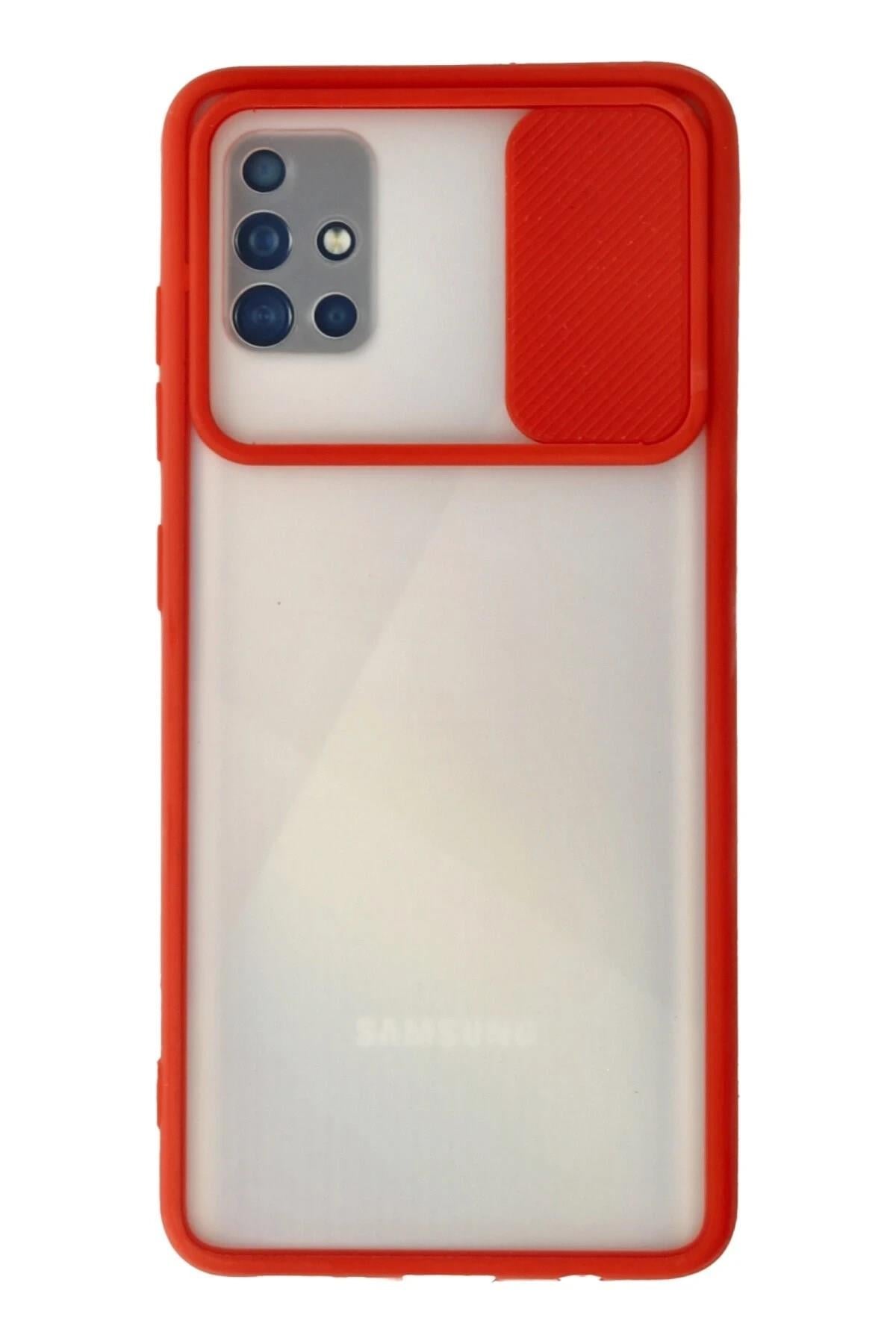 Mey İthalat®  Samsung Galaxy A71 Kılıf Palm Buzlu Kamera Sürgülü Silikon - Kırmızı