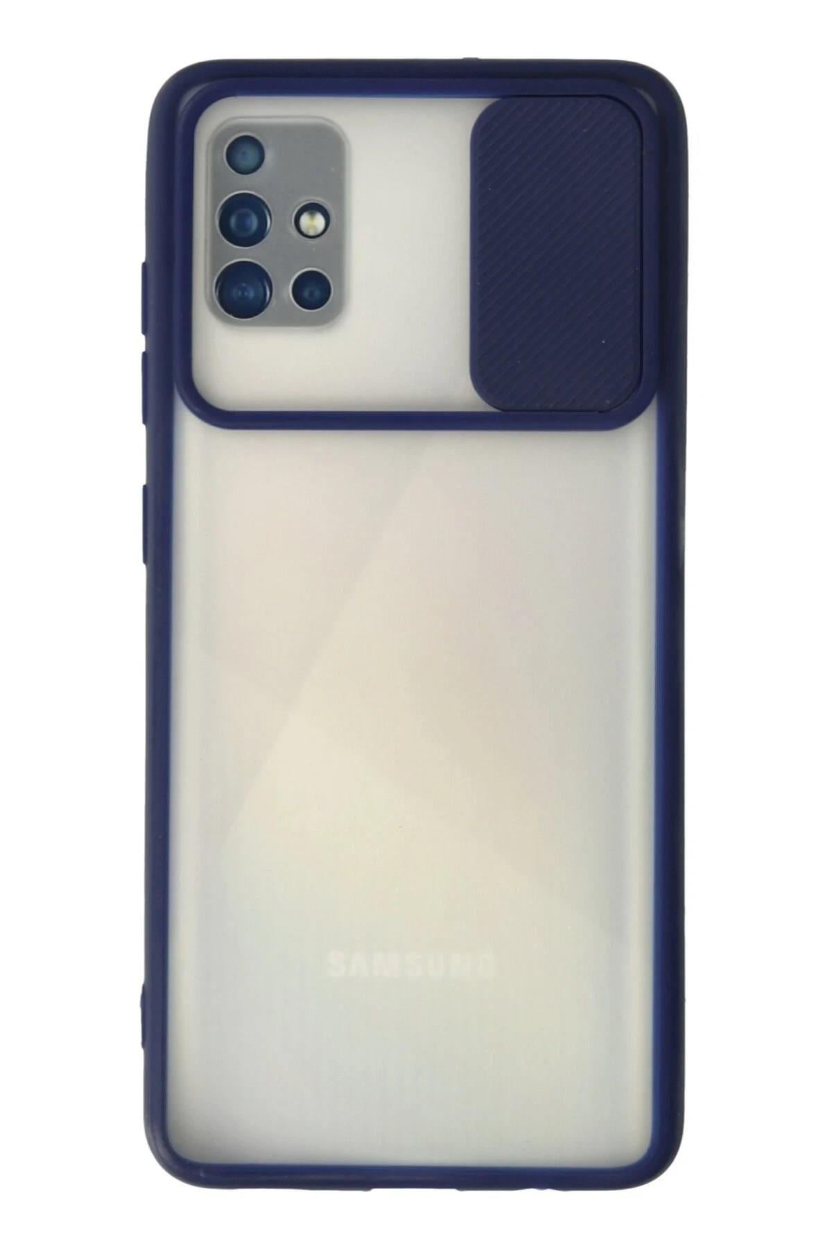 Mey İthalat®  Samsung Galaxy A71 Kılıf Palm Buzlu Kamera Sürgülü Silikon - Lacivert