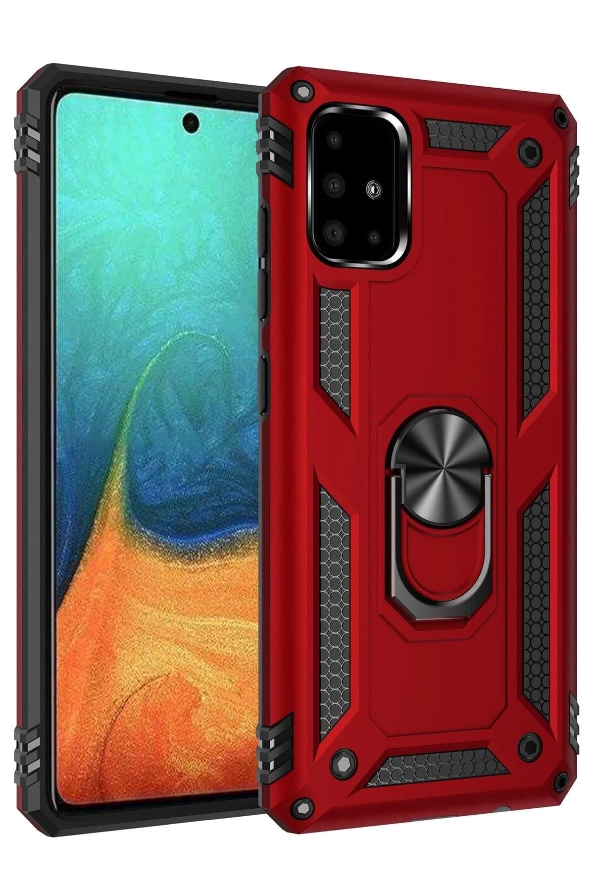 Mey İthalat®  Samsung Galaxy A71 Kılıf Sofya Yüzüklü Silikon Kapak - Kırmızı