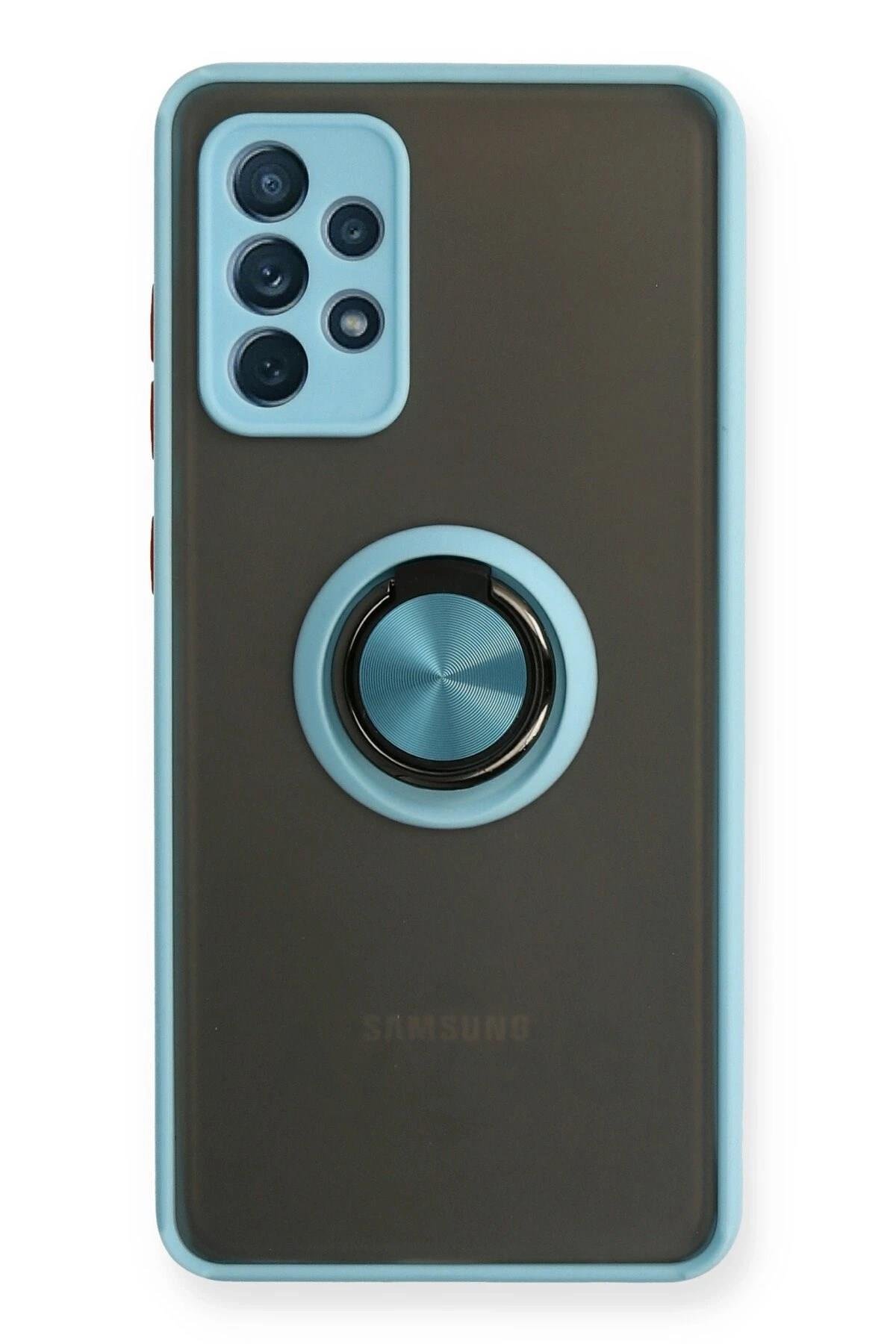 Mey İthalat®  Samsung Galaxy A72 Kılıf Montreal Yüzüklü Silikon Kapak - Buz Mavi
