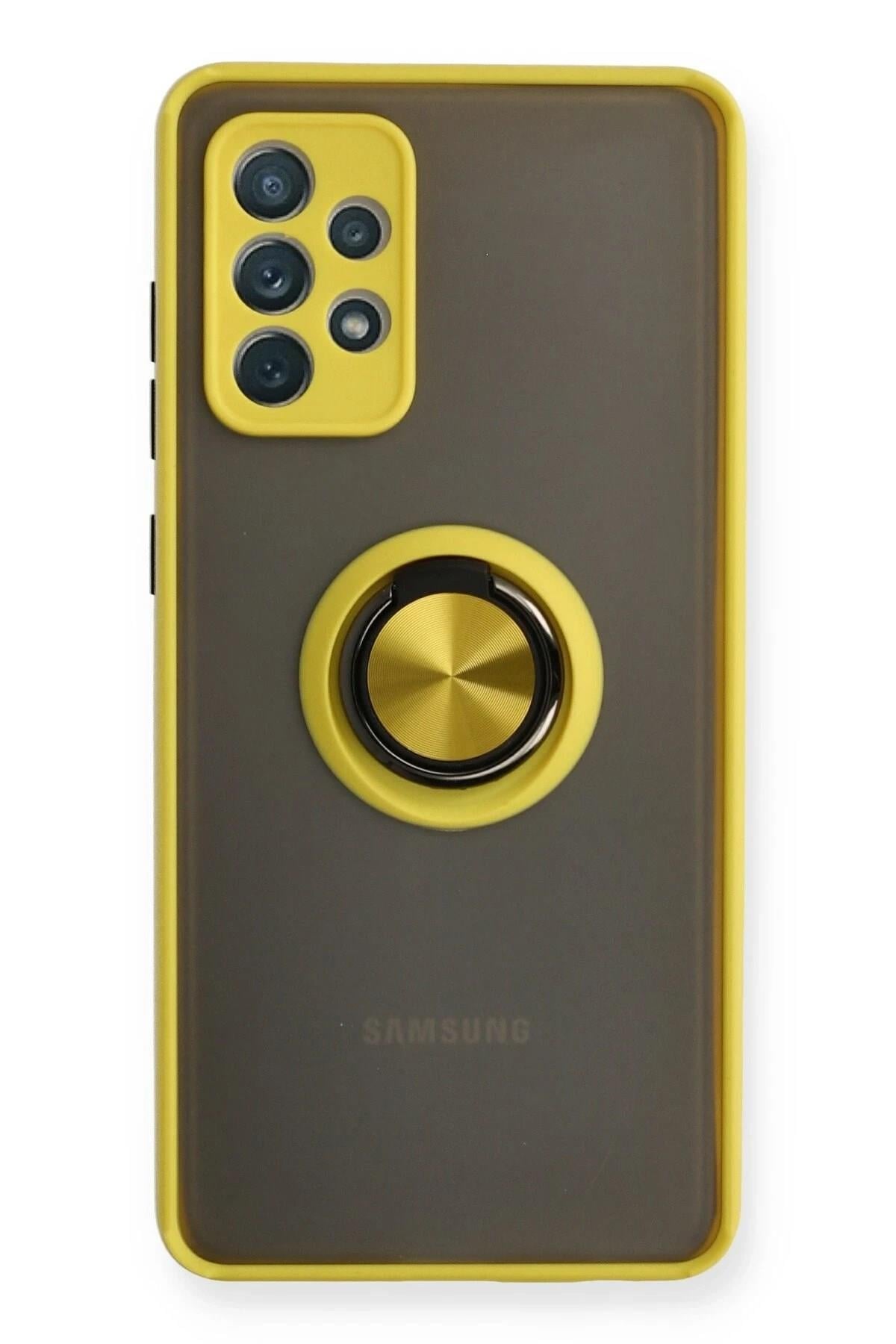 Mey İthalat®  Samsung Galaxy A72 Kılıf Montreal Yüzüklü Silikon Kapak - Sarı