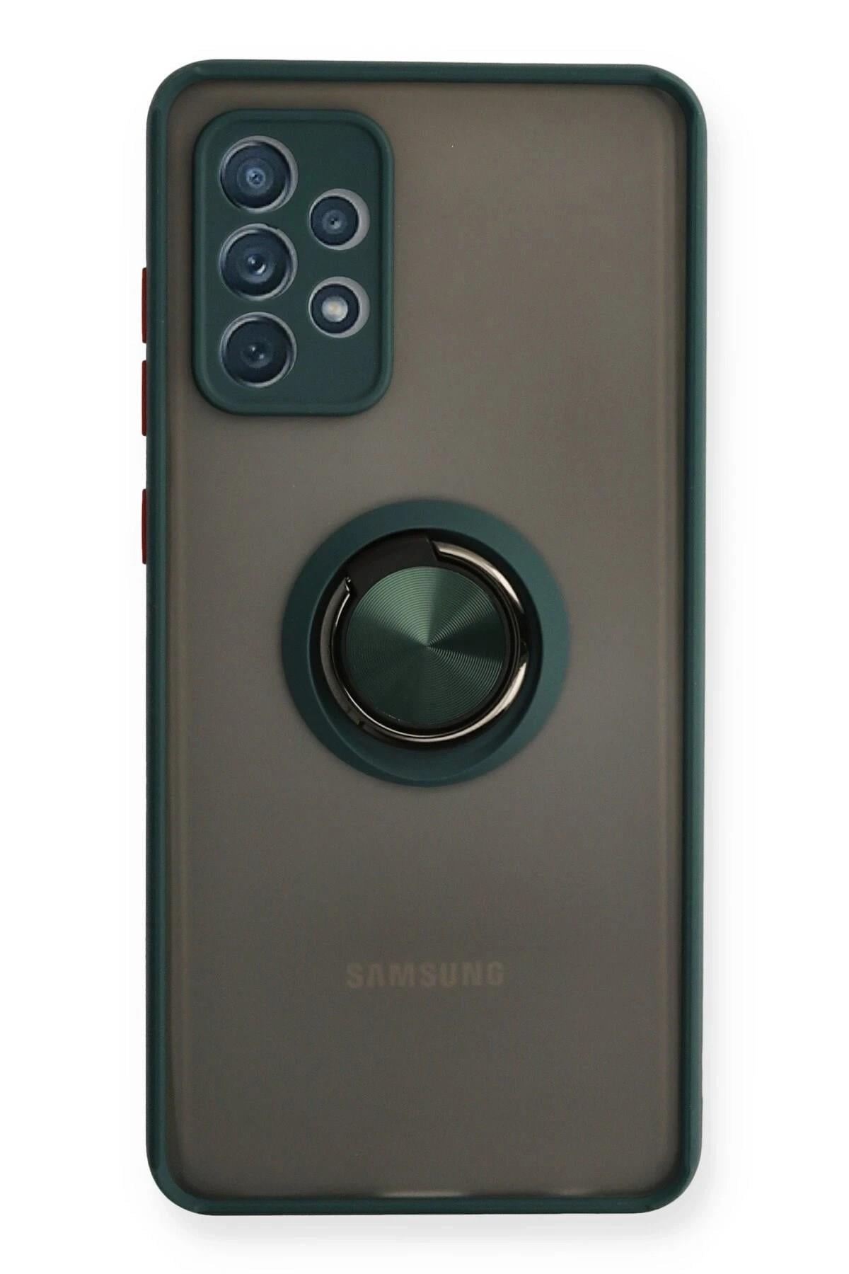 Mey İthalat®  Samsung Galaxy A72 Kılıf Montreal Yüzüklü Silikon Kapak - Yeşil