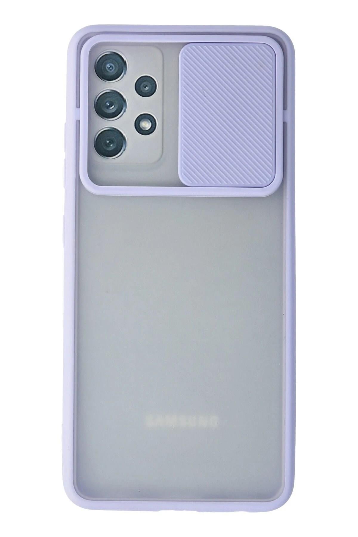 Mey İthalat®  Samsung Galaxy A72 Kılıf Palm Buzlu Kamera Sürgülü Silikon - Lila