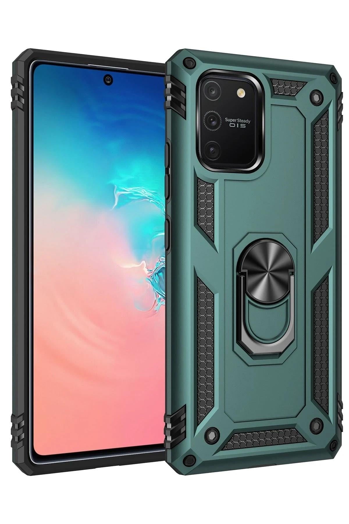 Mey İthalat®  Samsung Galaxy A91 / S10 Lite Kılıf Sofya Yüzüklü Silikon Kapak - Yeşil