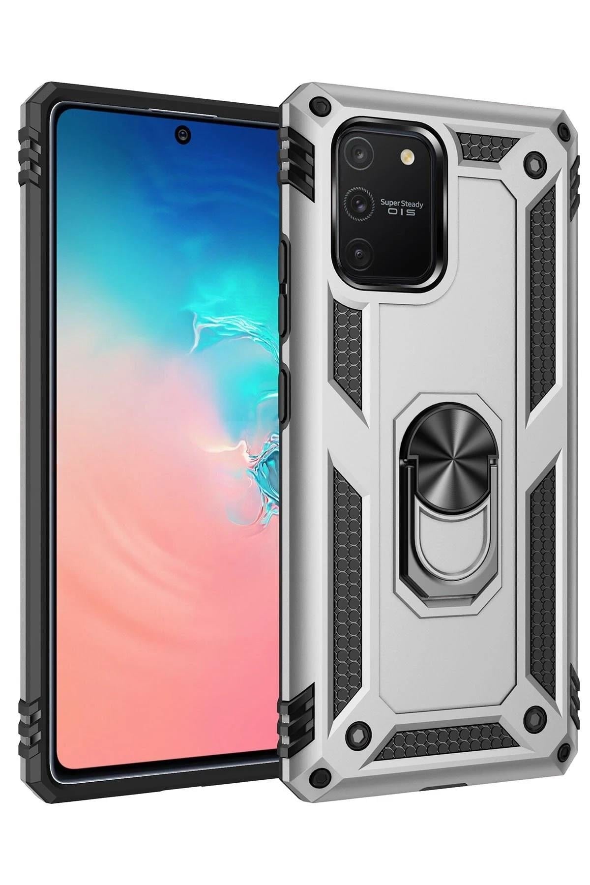 Mey İthalat®  Samsung Galaxy A91 / S10 Lite Kılıf Sofya Yüzüklü Silikon Kapak - Gümüş