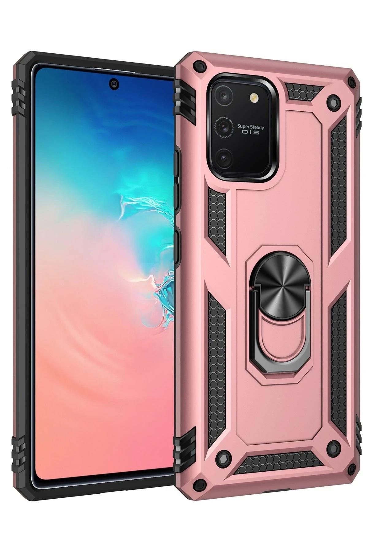 Mey İthalat®  Samsung Galaxy A91 / S10 Lite Kılıf Sofya Yüzüklü Silikon Kapak - Rose