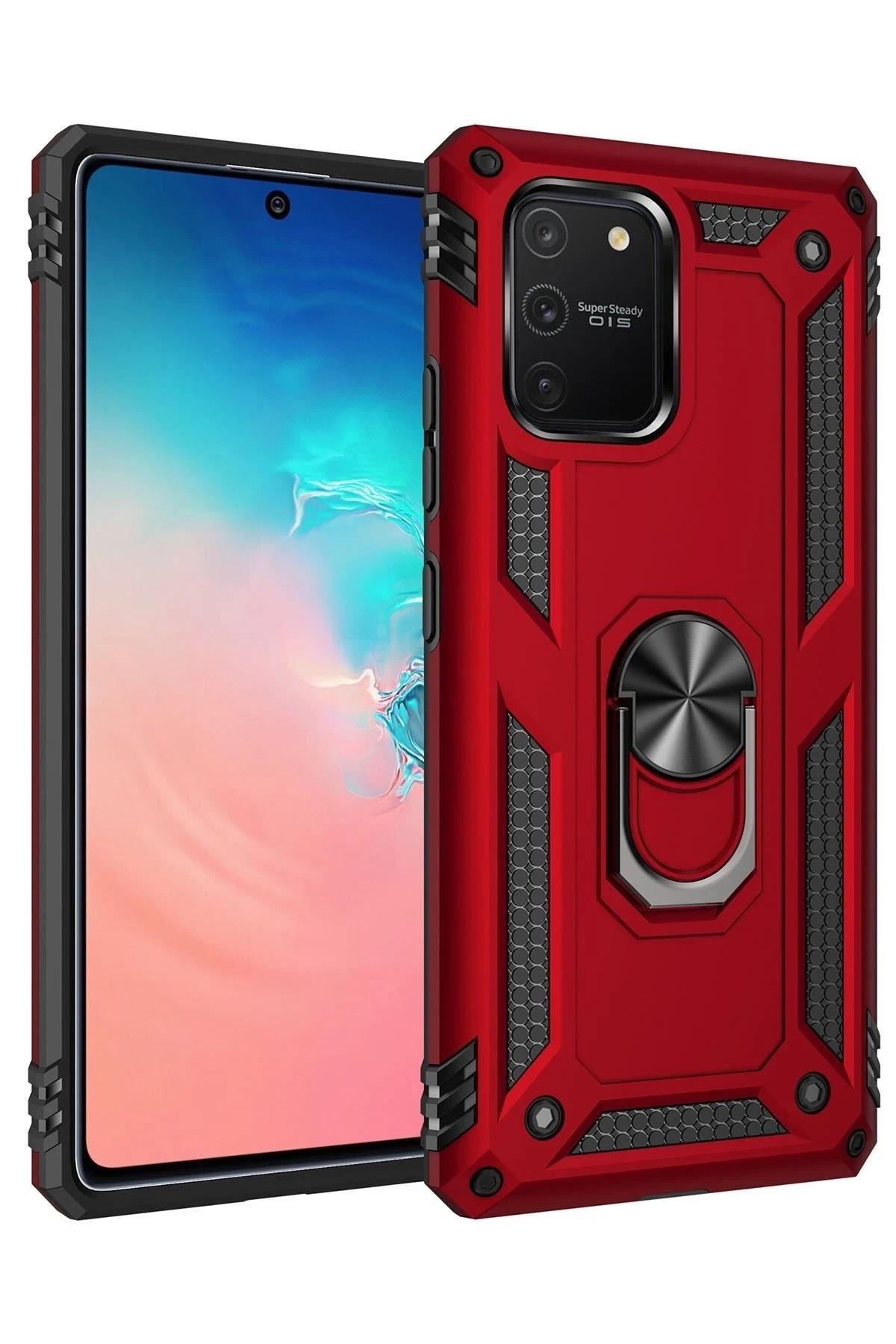 Mey İthalat®  Samsung Galaxy A91 / S10 Lite Kılıf Sofya Yüzüklü Silikon Kapak - Kırmızı