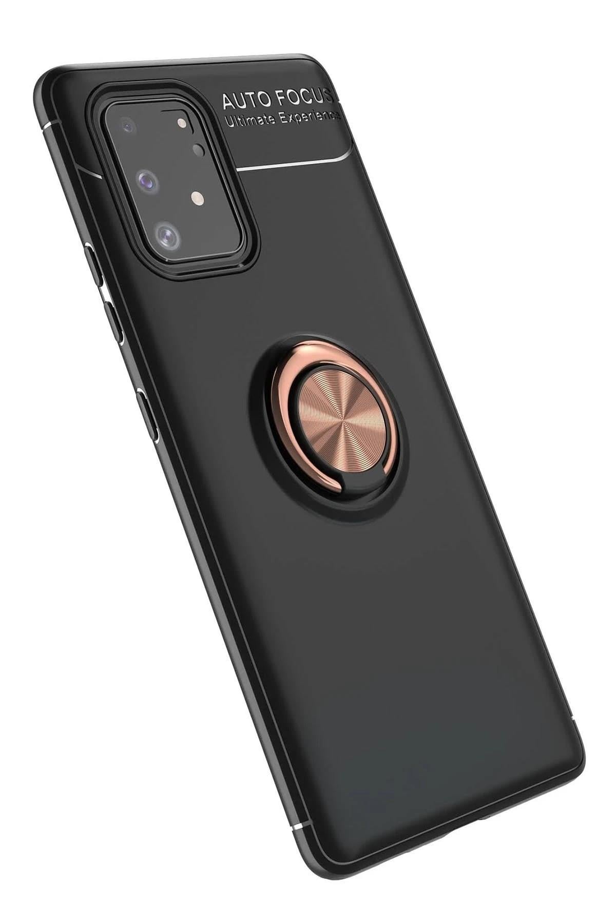Mey İthalat®  Samsung Galaxy A91 / S10 Lite Kılıf Range Yüzüklü Silikon - Siyah-Gold