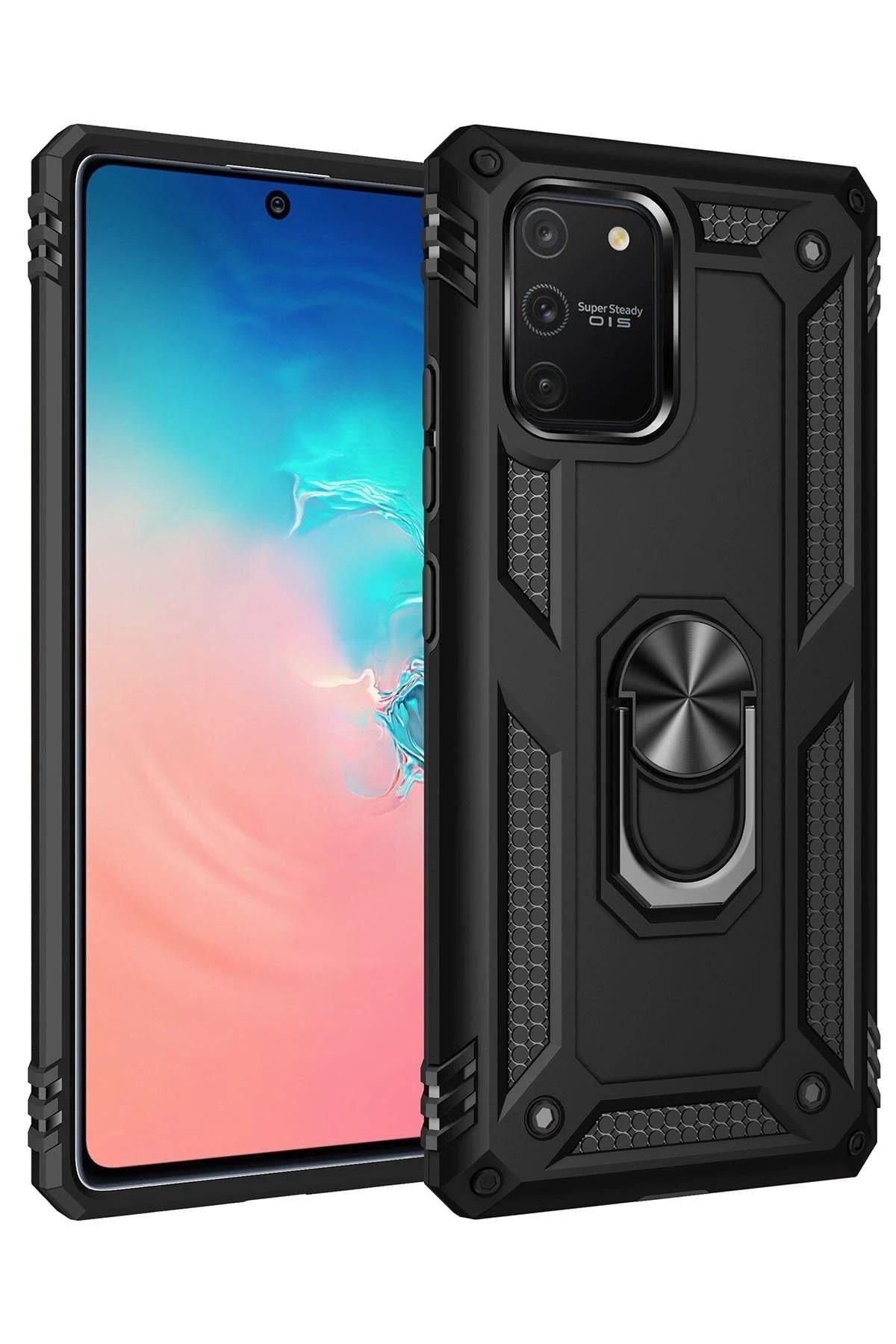 Mey İthalat®  Samsung Galaxy A91 / S10 Lite Kılıf Sofya Yüzüklü Silikon Kapak - Siyah