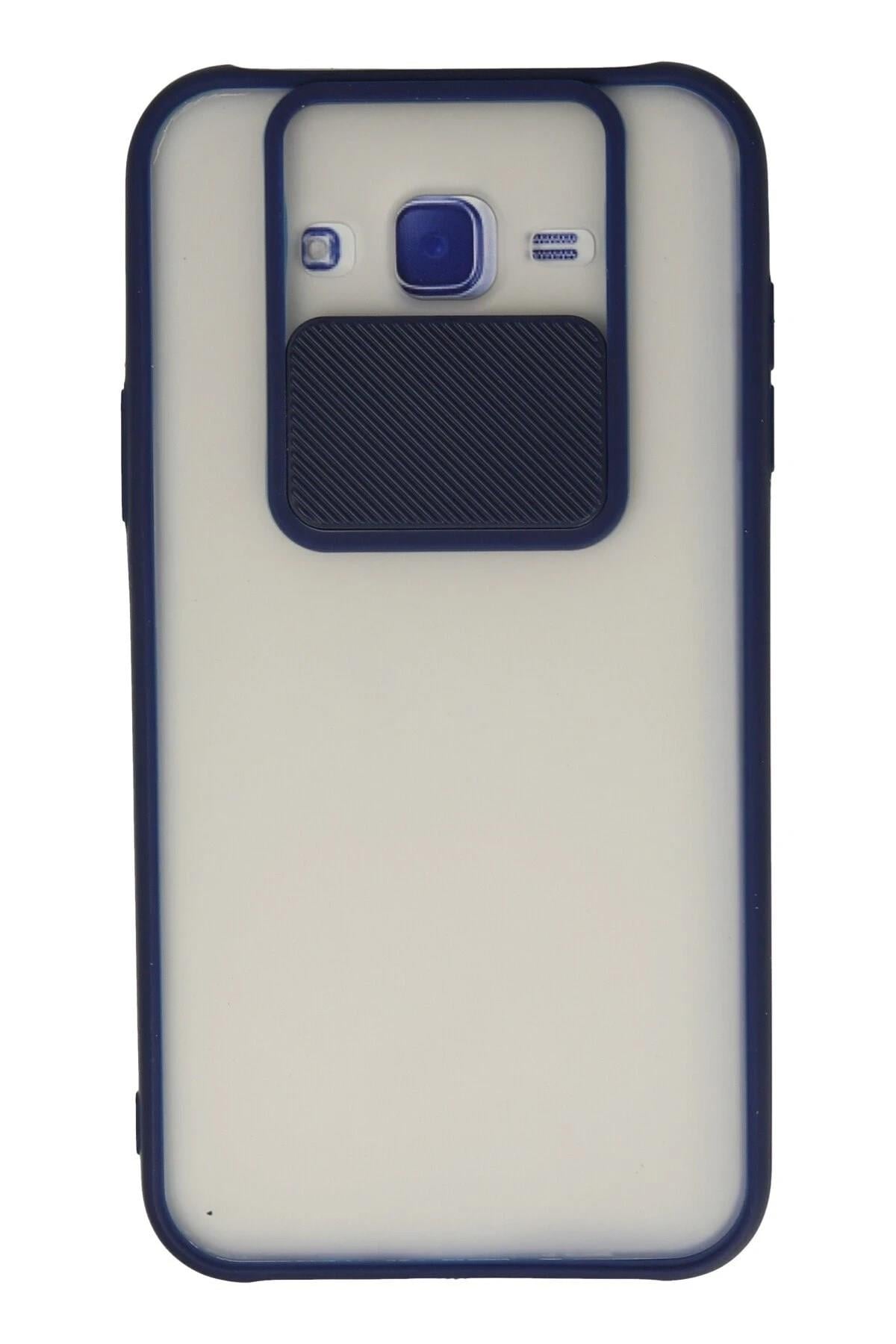Mey İthalat®  Samsung Galaxy J7 Kılıf Palm Buzlu Kamera Sürgülü Silikon - Lacivert