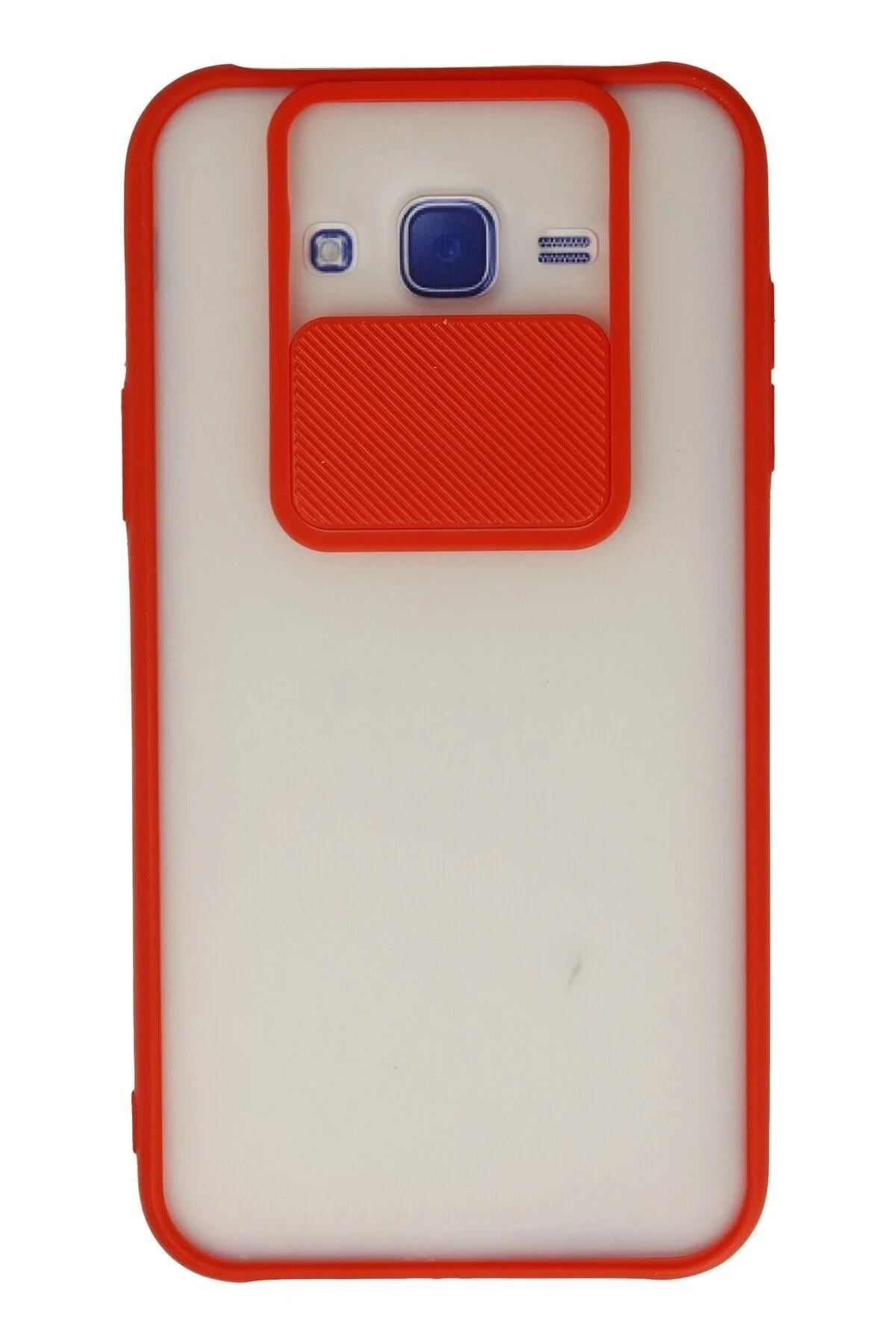Mey İthalat®  Samsung Galaxy J7 Kılıf Palm Buzlu Kamera Sürgülü Silikon - Kırmızı
