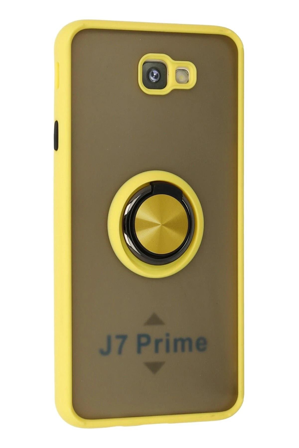 Mey İthalat®  Samsung Galaxy J7 Prime Kılıf Montreal Yüzüklü Silikon Kapak - Sarı