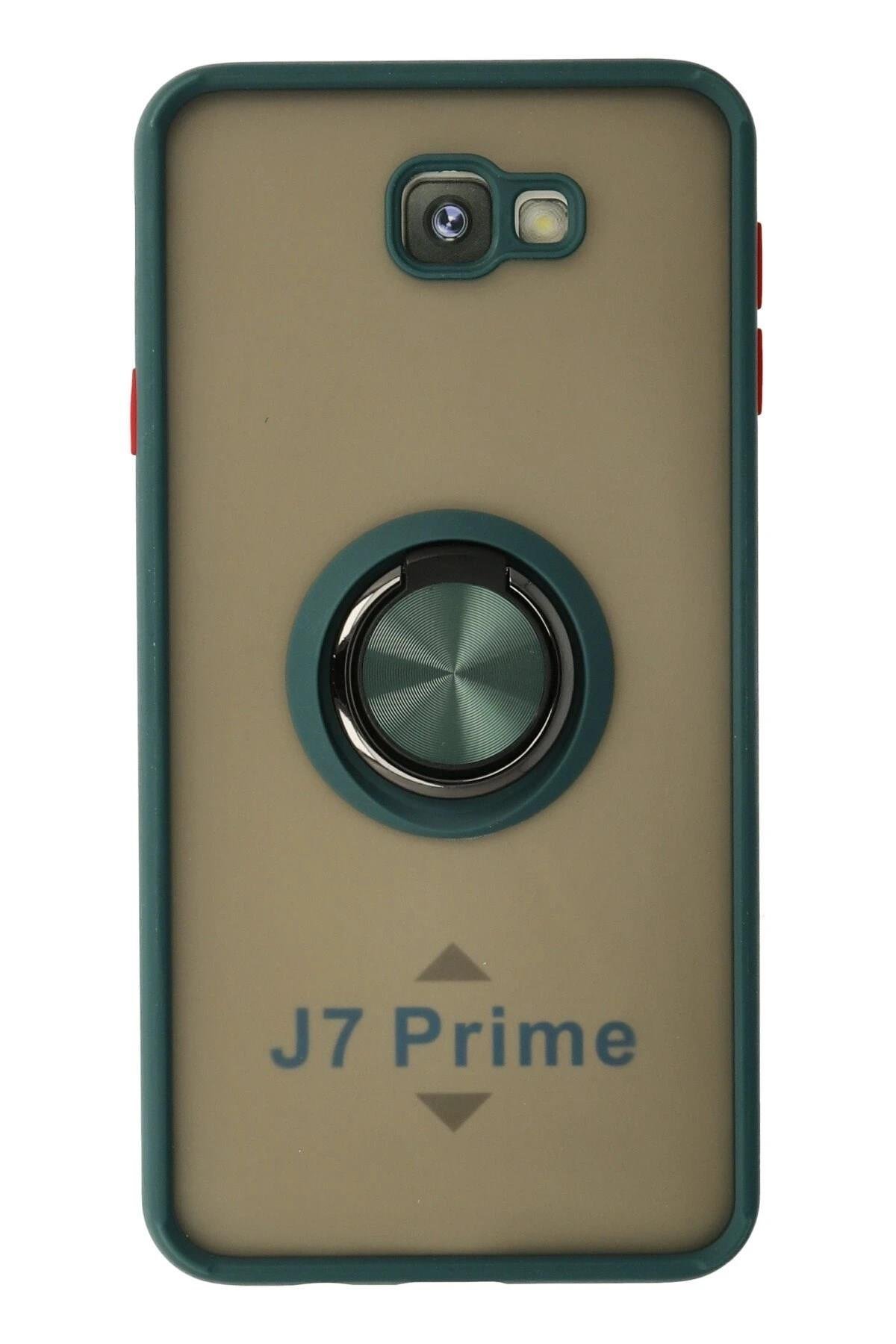 Mey İthalat®  Samsung Galaxy J7 Prime Kılıf Montreal Yüzüklü Silikon Kapak - Yeşil