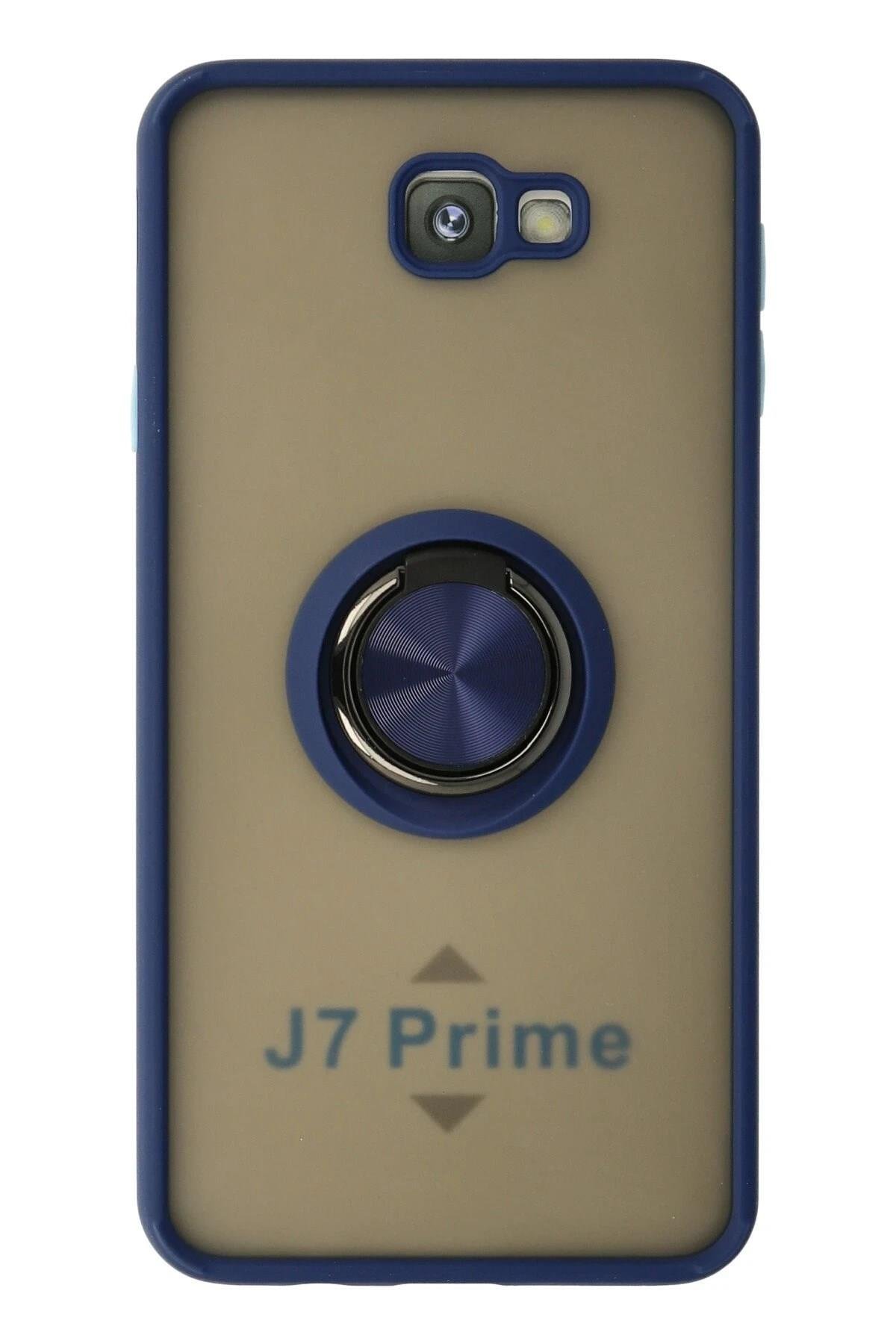 Mey İthalat®  Samsung Galaxy J7 Prime Kılıf Montreal Yüzüklü Silikon Kapak - Lacivert