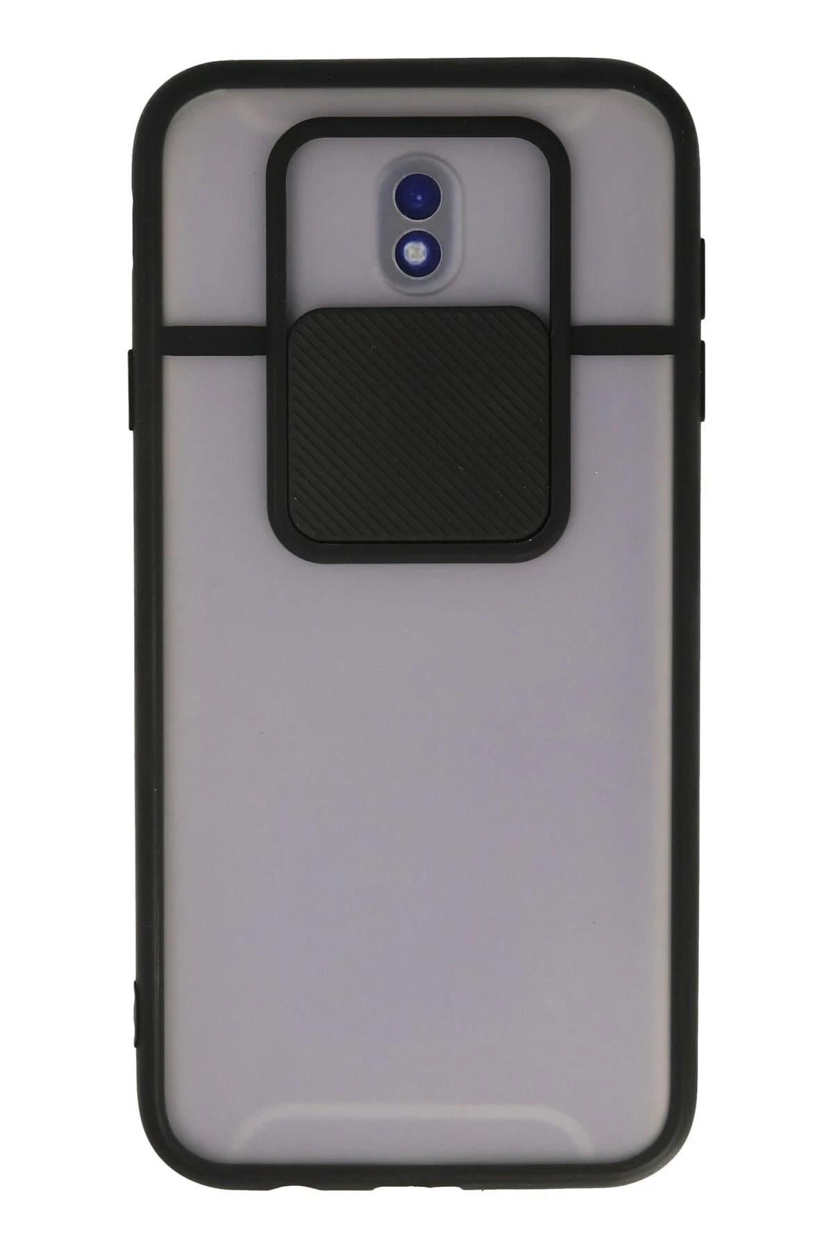 Mey İthalat®  Samsung Galaxy J7 Pro / J730 Kılıf Palm Buzlu Kamera Sürgülü Silikon - Siyah