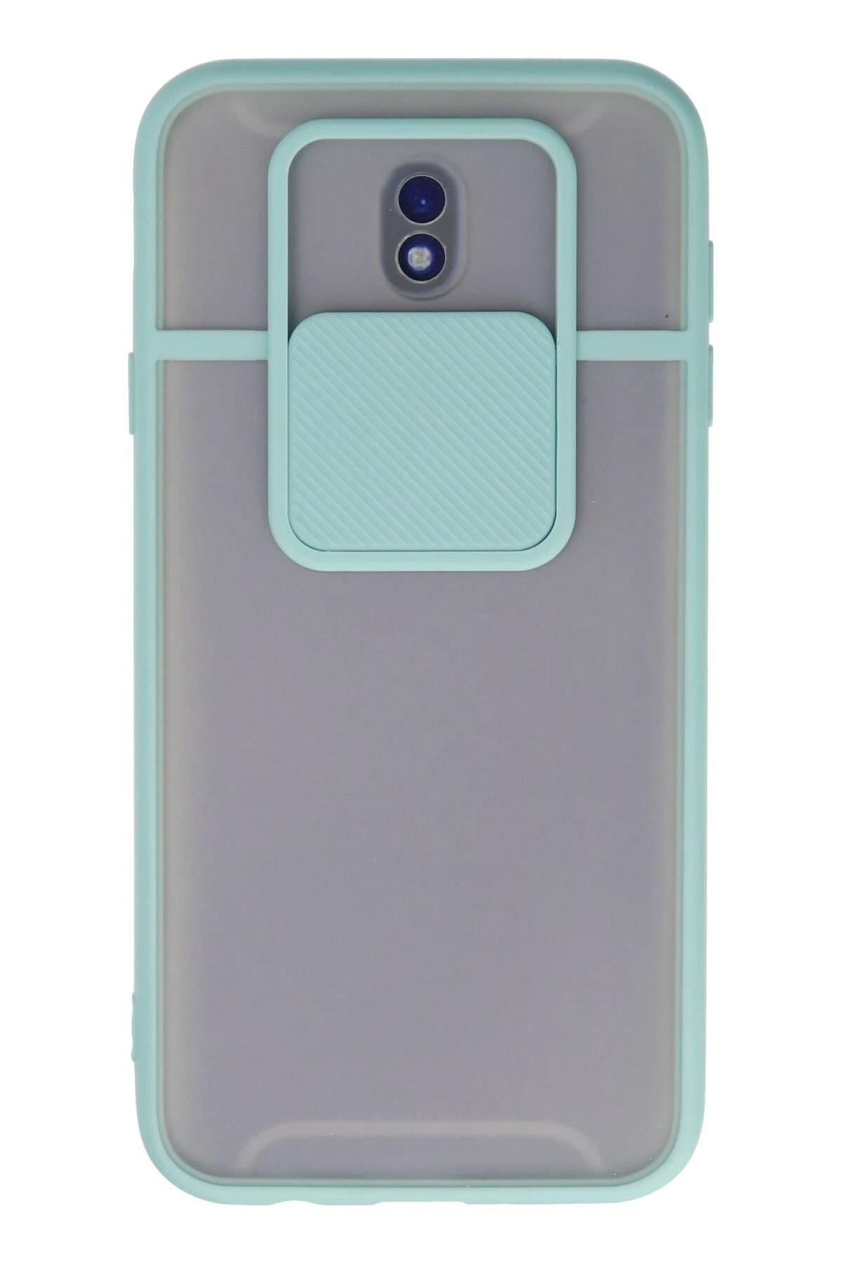 Mey İthalat®  Samsung Galaxy J7 Pro / J730 Kılıf Palm Buzlu Kamera Sürgülü Silikon - Turkuaz