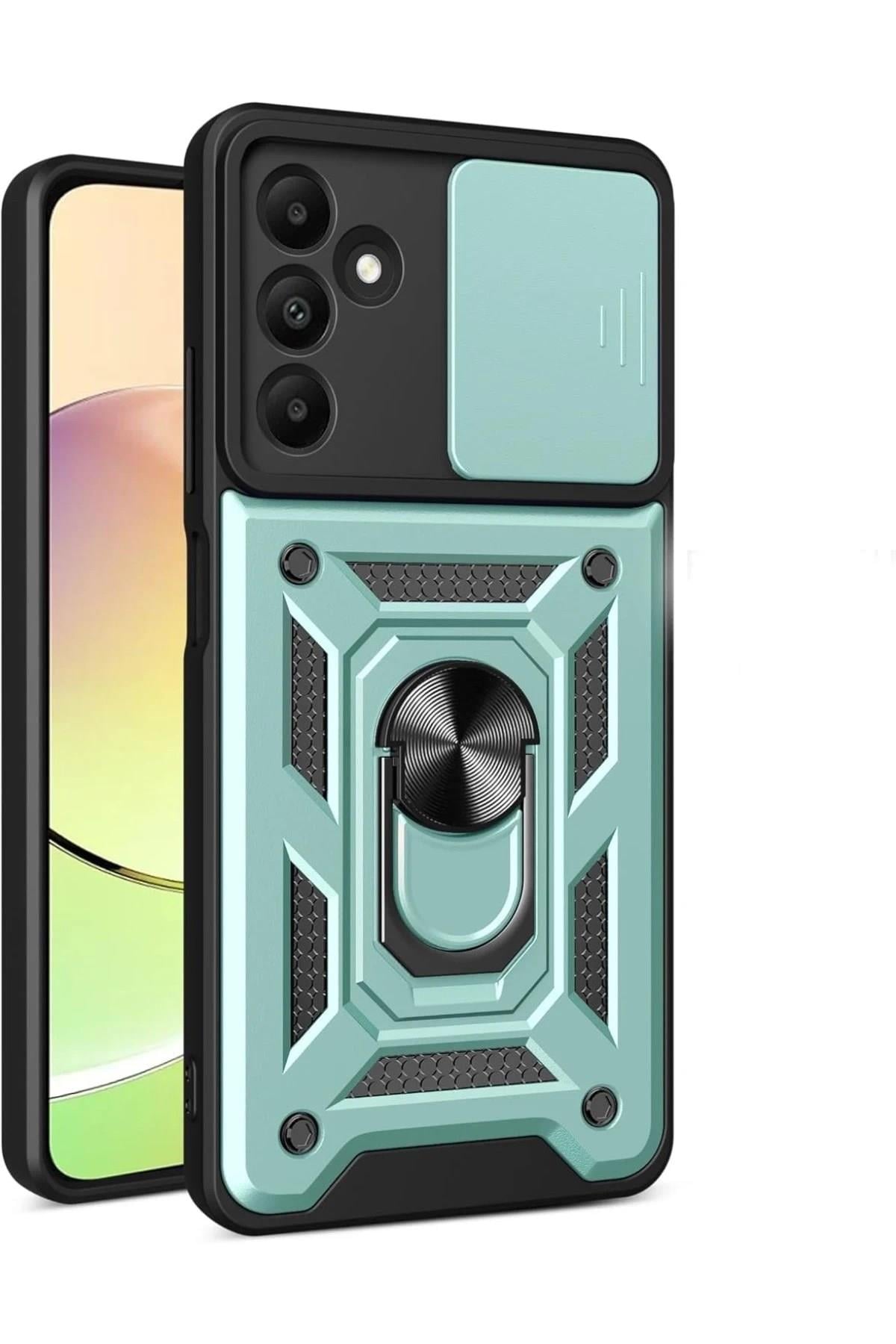 Mey İthalat®  Samsung Galaxy M15 Kılıf Pars Lens Yüzüklü Silikon - Yeşil