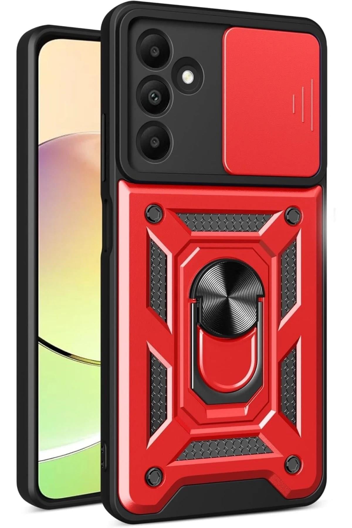 Mey İthalat®  Samsung Galaxy M15 Kılıf Pars Lens Yüzüklü Silikon - Kırmızı