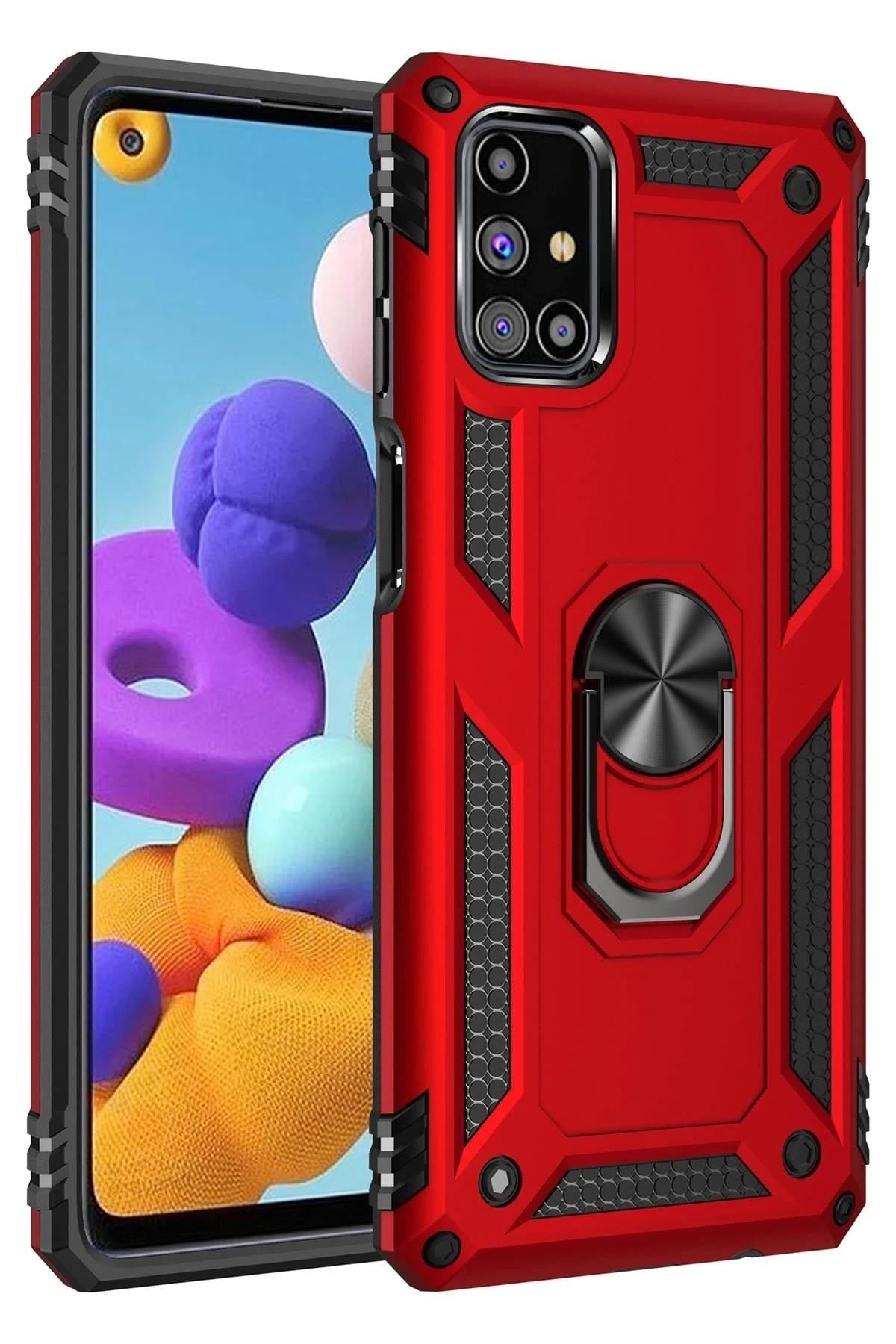 Mey İthalat®  Samsung Galaxy M31S Kılıf Sofya Yüzüklü Silikon Kapak - Kırmızı