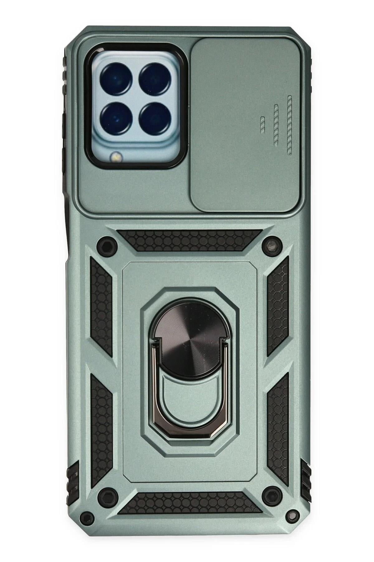Mey İthalat®  Samsung Galaxy M33 Kılıf Pars Lens Yüzüklü Silikon - Yeşil