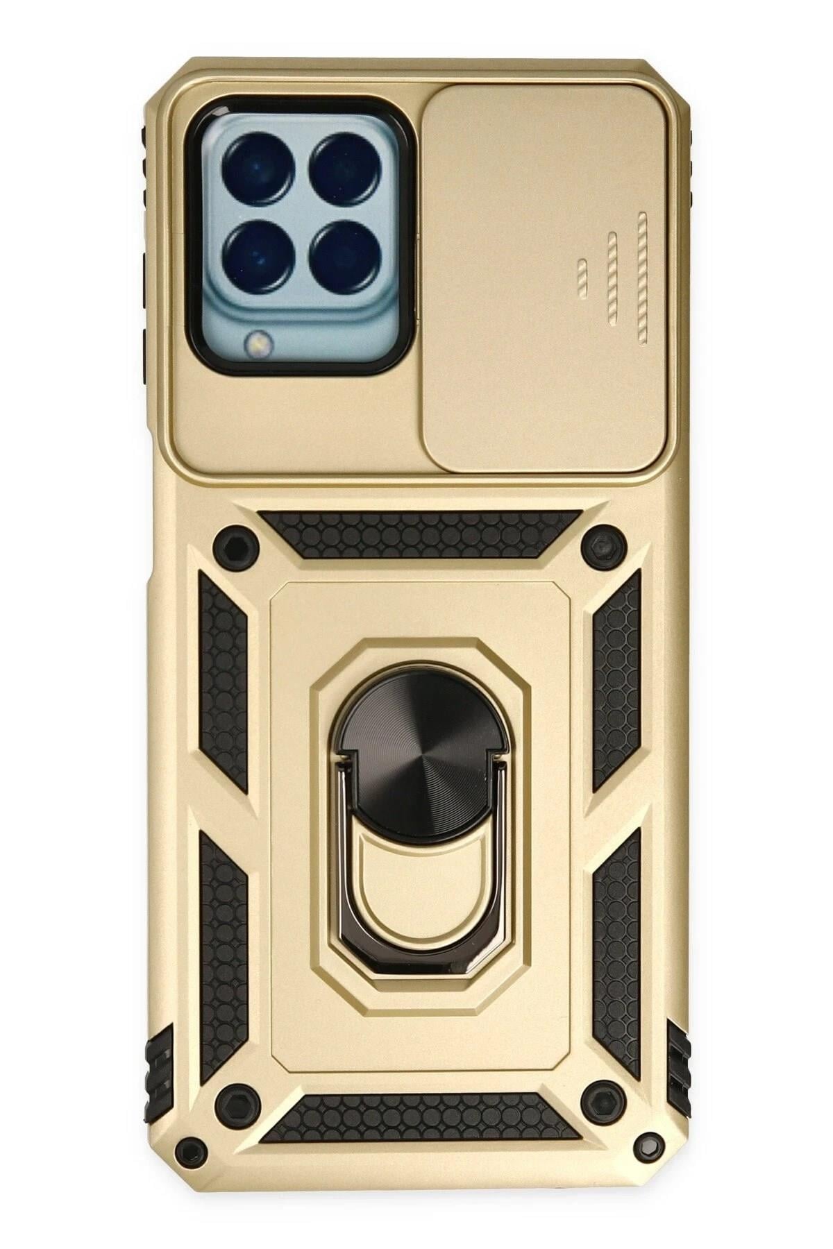 Mey İthalat®  Samsung Galaxy M33 Kılıf Pars Lens Yüzüklü Silikon - Gold