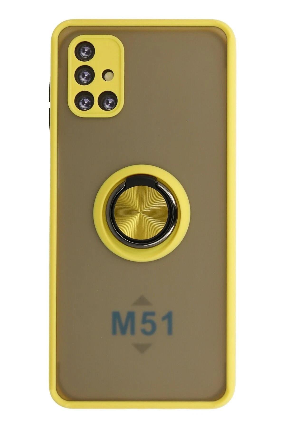Mey İthalat®  Samsung Galaxy M51 Kılıf Montreal Yüzüklü Silikon Kapak - Sarı