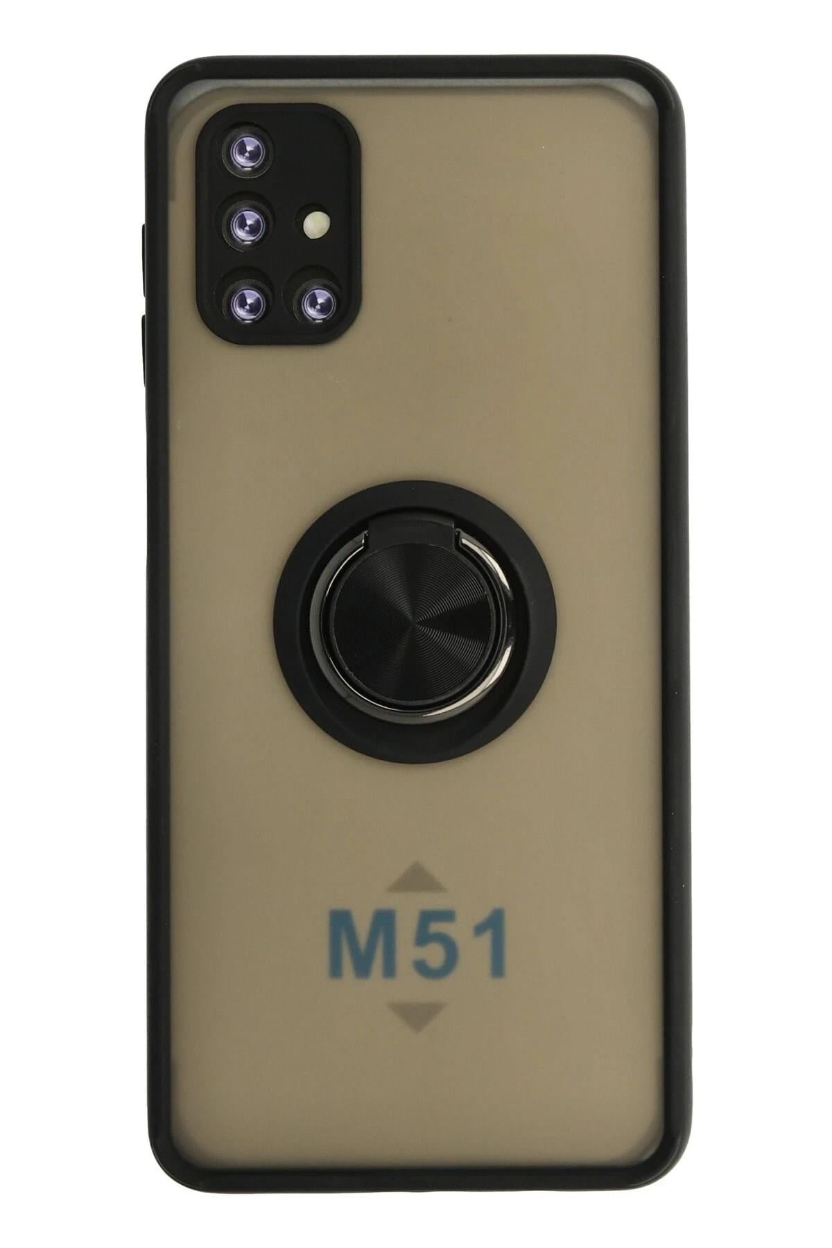 Mey İthalat®  Samsung Galaxy M51 Kılıf Montreal Yüzüklü Silikon Kapak - Siyah